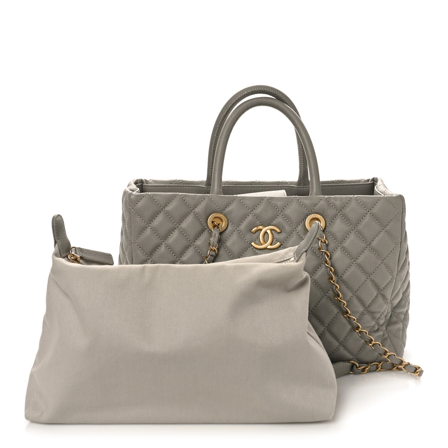 Caviar Quilted Coco Handle Shopping Tote Grey