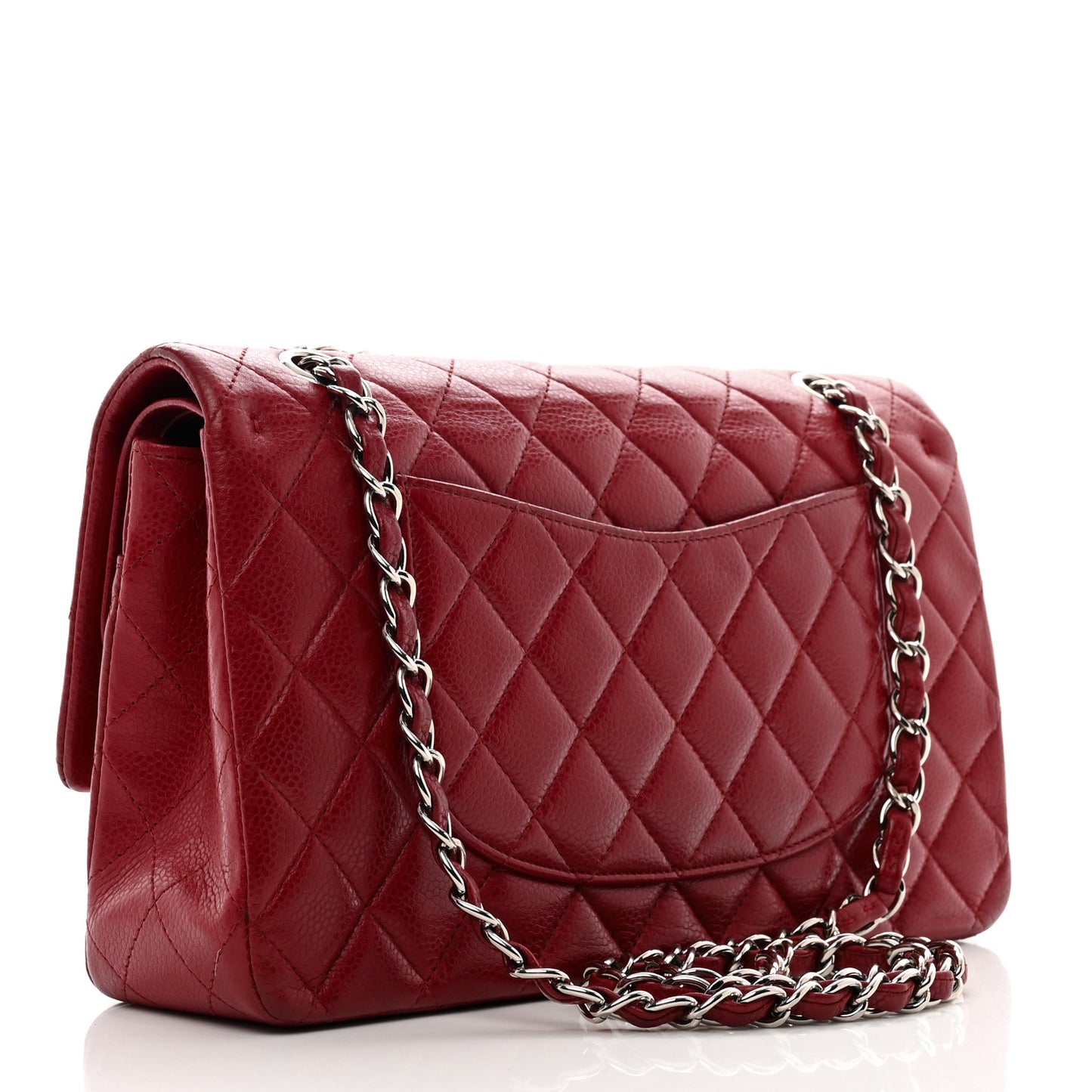 Caviar Quilted Medium Double Flap Dark Red
