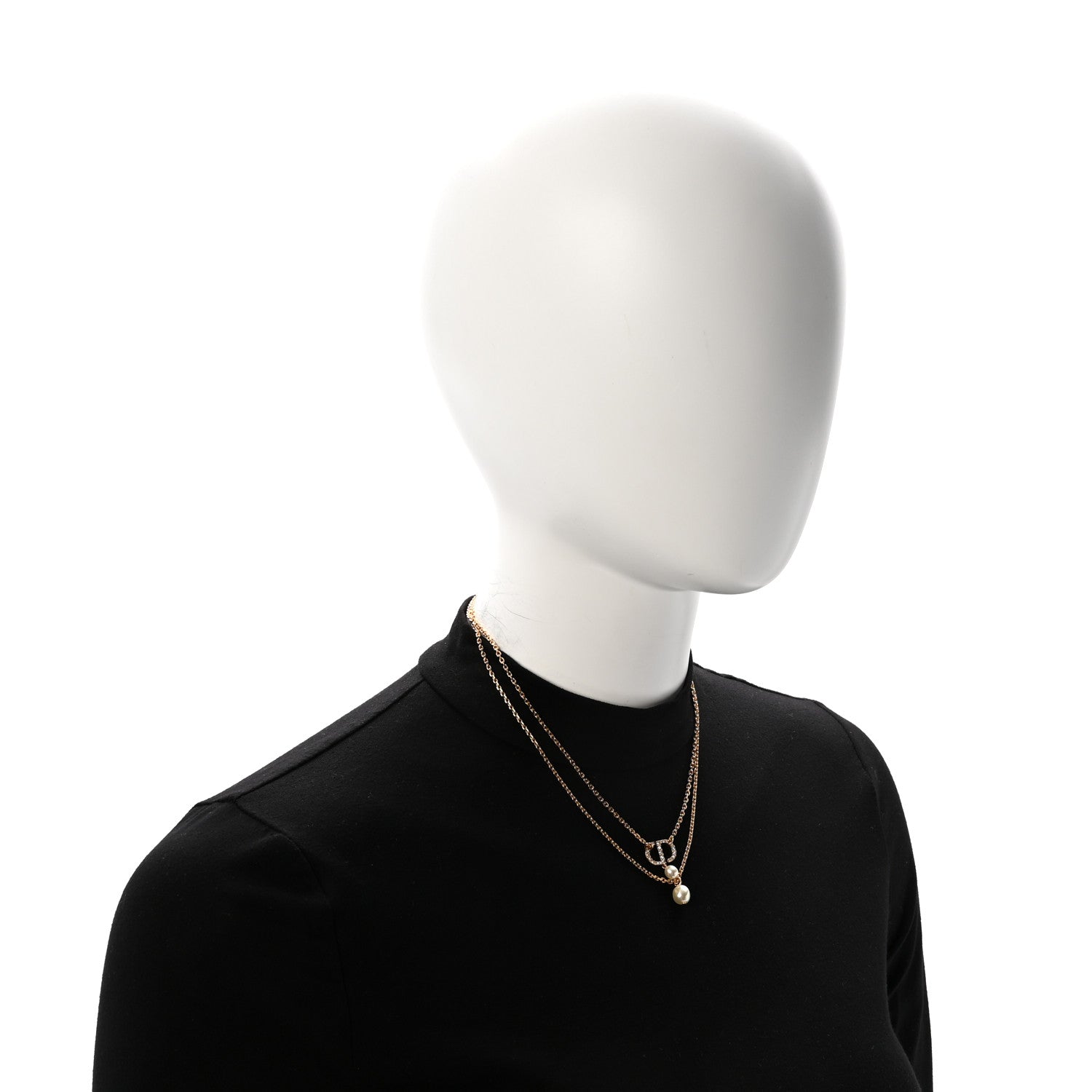 Christian Dior Crystal Pearl CD Drop Necklace Gold 2 of 7