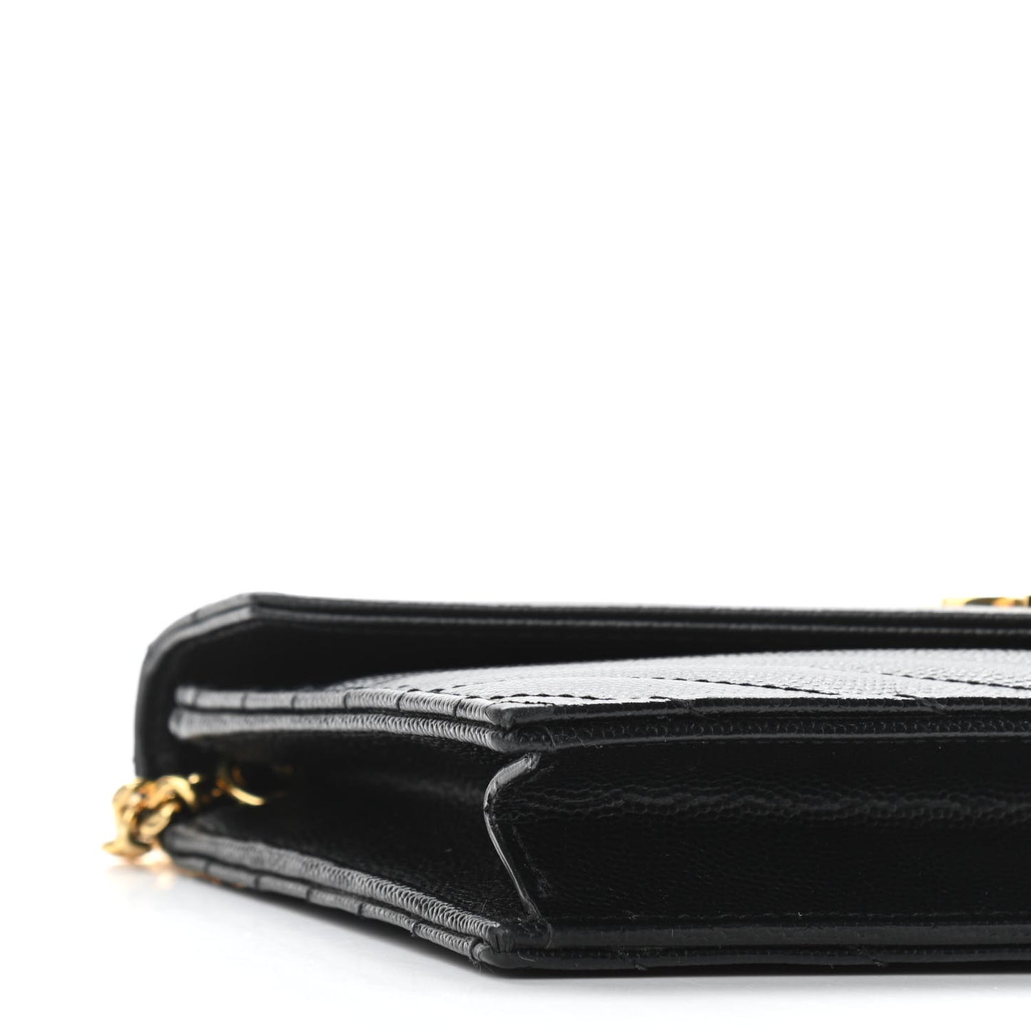 Grain De Poudre Matelasse Chevron Monogram Envelope Chain Wallet Black