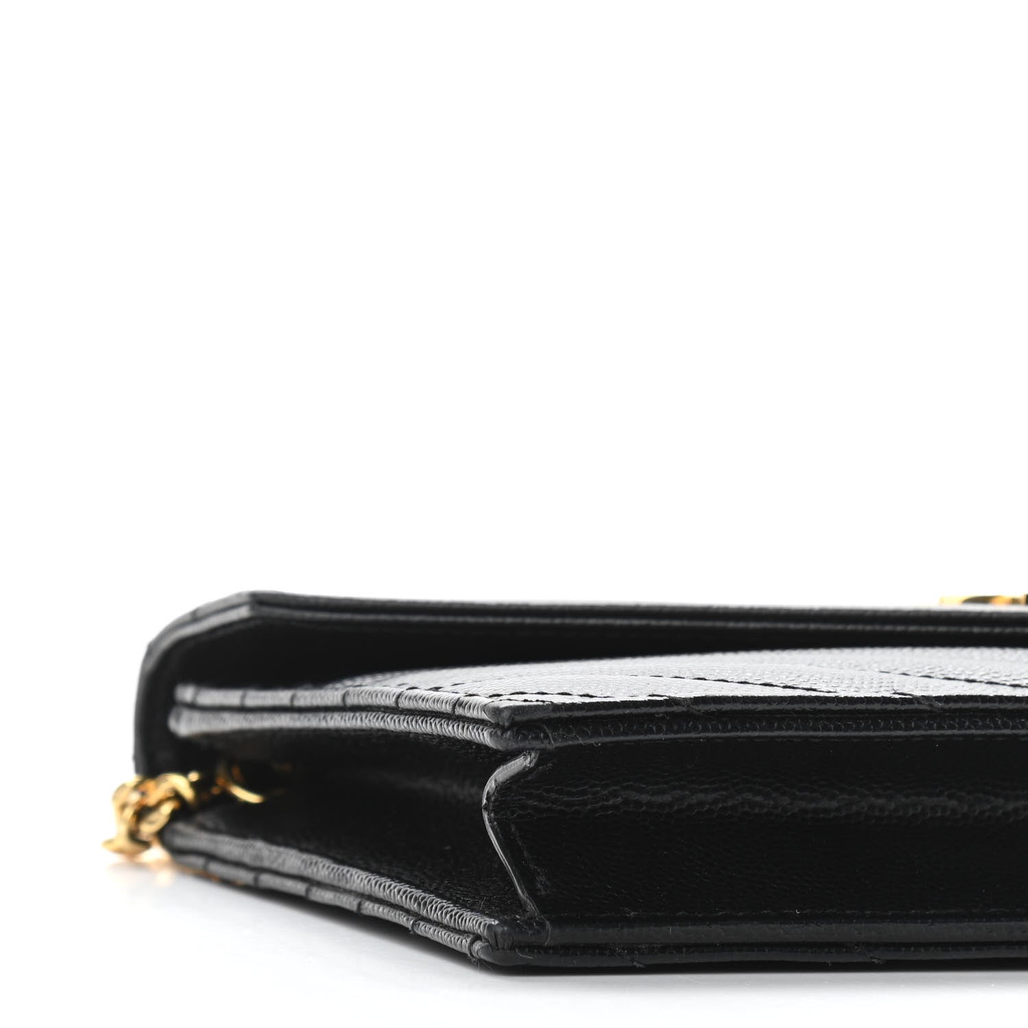 Saint Laurent Grain De Poudre Matelasse Chevron Monogram Envelope Chain Wallet Black 8 of 9