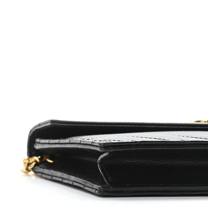 Saint Laurent Grain De Poudre Matelasse Chevron Monogram Envelope Chain Wallet Black 8 of 9