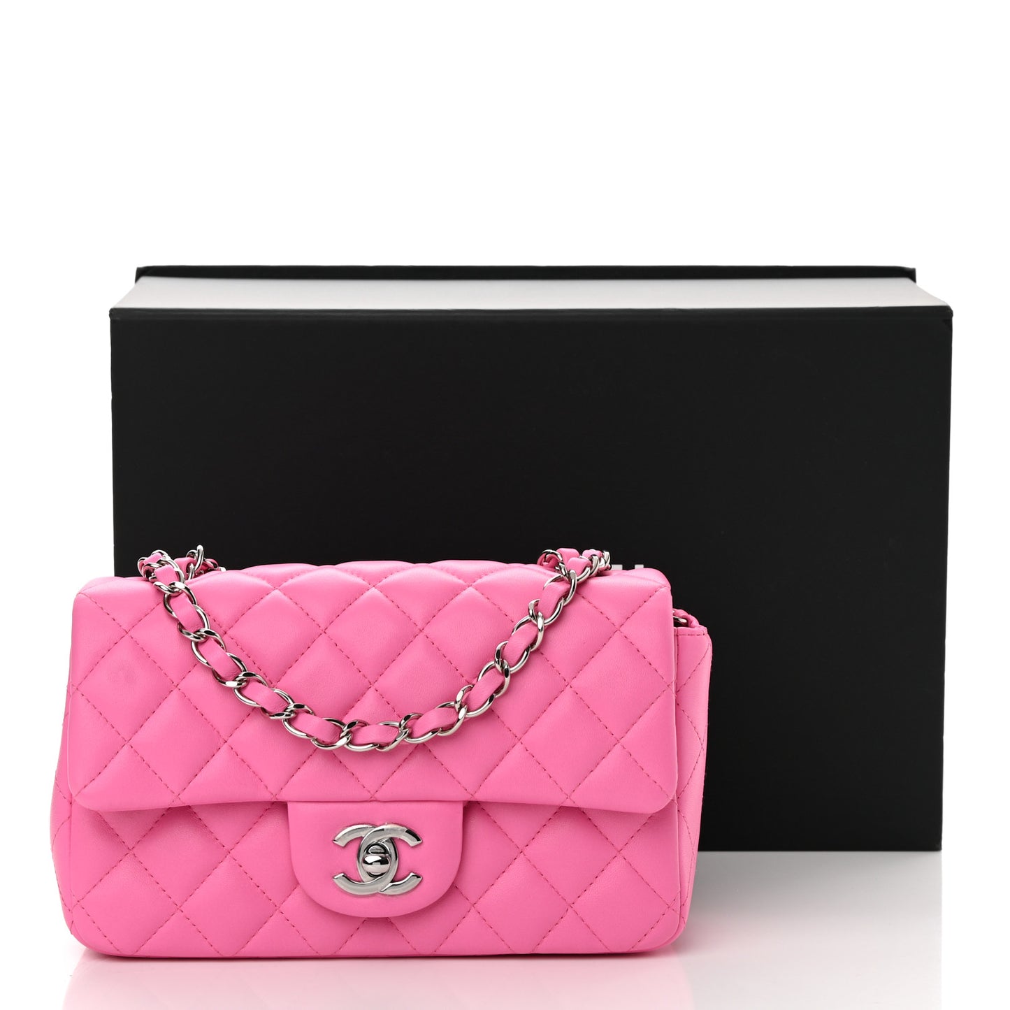 Lambskin Quilted Mini Rectangular Flap Neon Pink