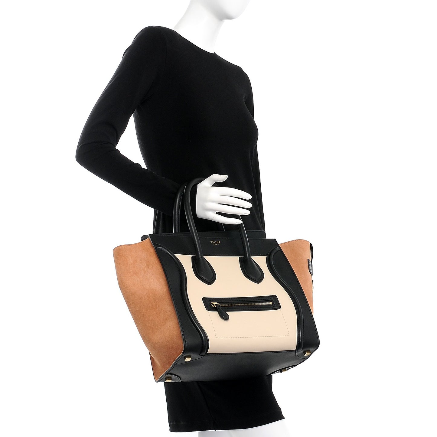 Satin Calfskin Suede Mini Tri-Color Luggage Seashell