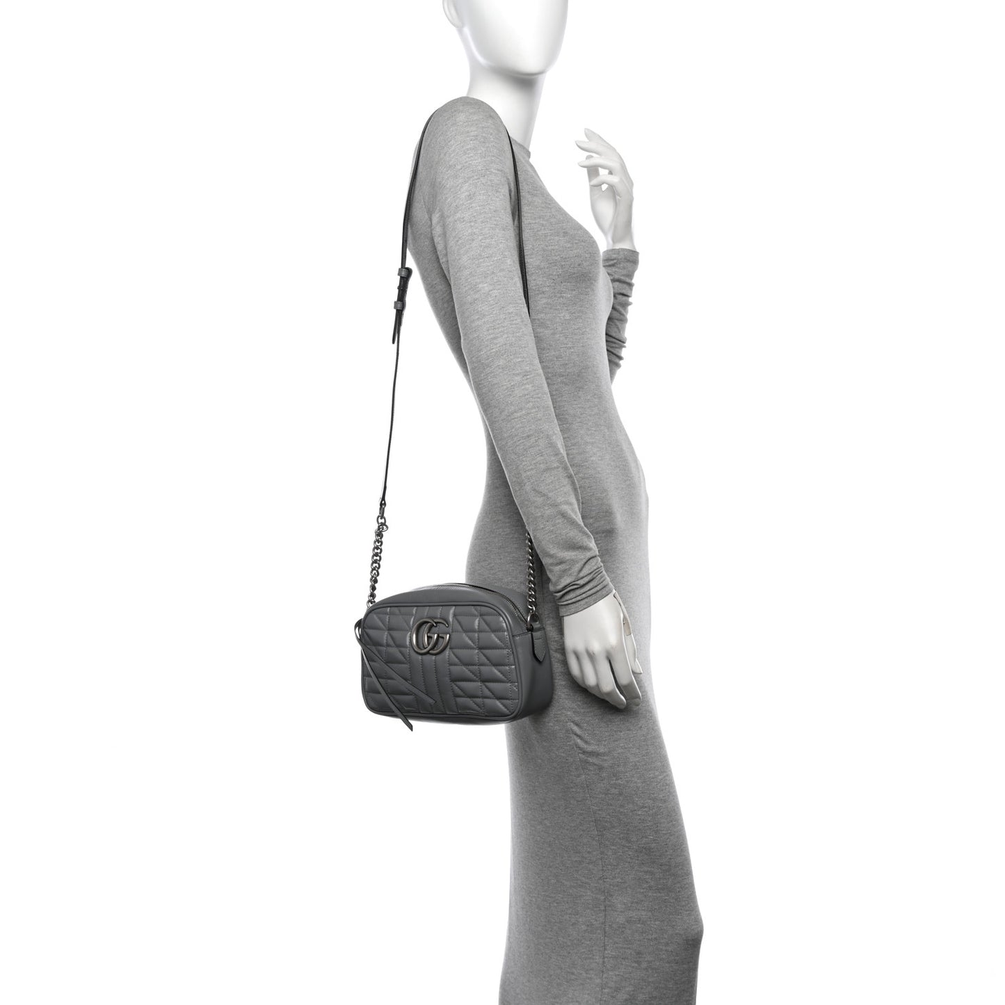 Calfskin Matelasse Aria Small GG Marmont Chain Shoulder Bag Deep Grey