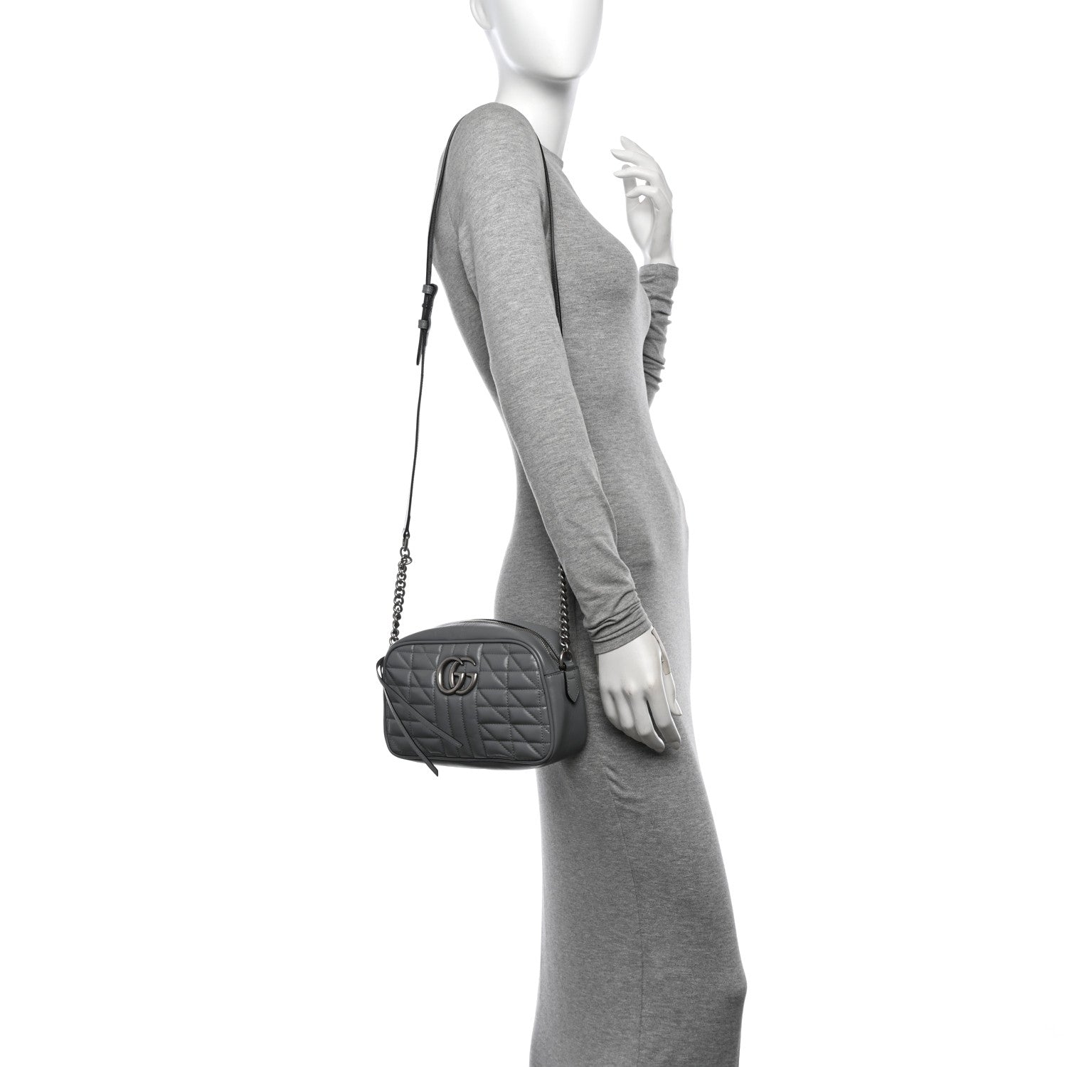 Gucci Calfskin Matelasse Aria Small GG Marmont Chain Shoulder Bag Deep Grey 2 of 11