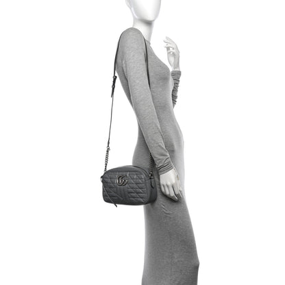 Gucci Calfskin Matelasse Aria Small GG Marmont Chain Shoulder Bag Deep Grey 2 of 11