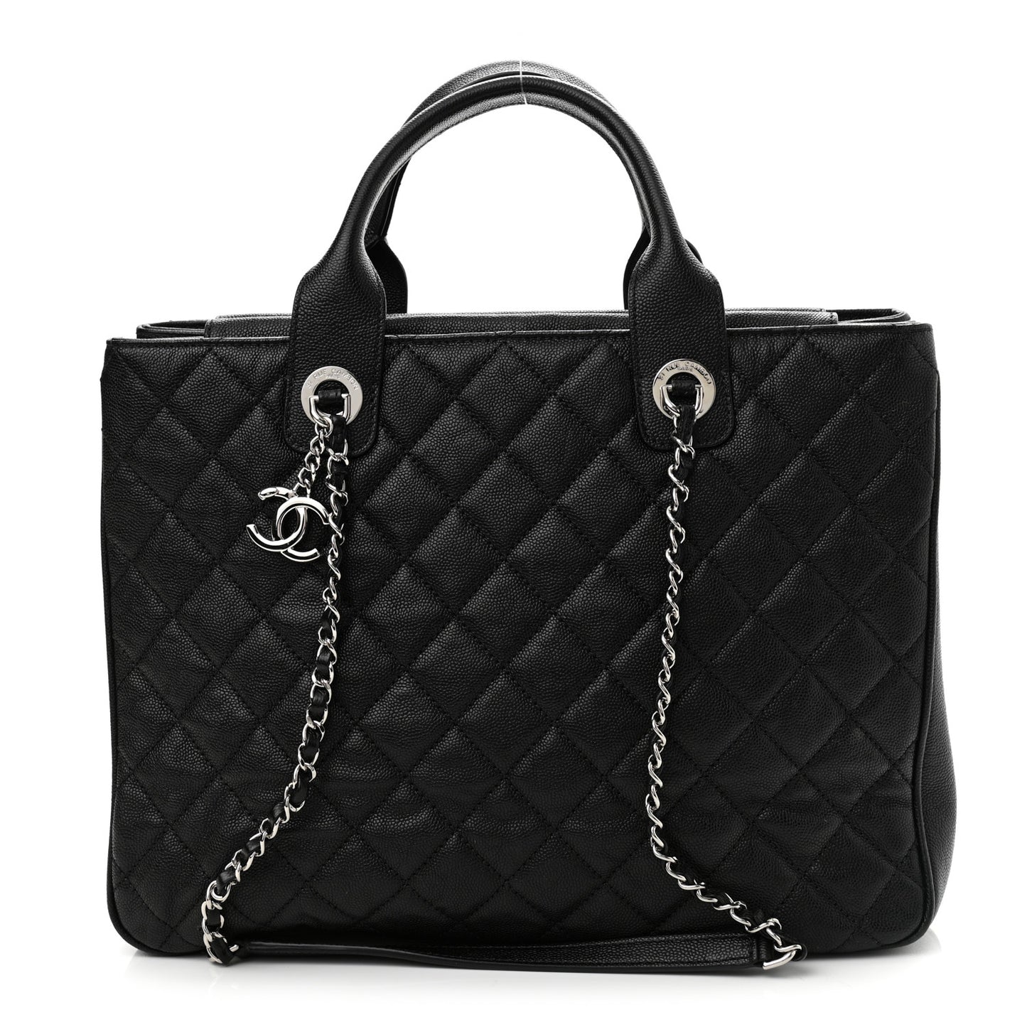 Caviar Quilted Large Urban Companion Top Handle Shopping Tote Black