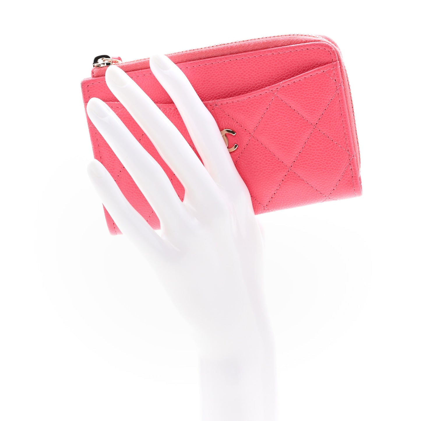 Caviar Quilted CC Zip Around Card Holder Pink