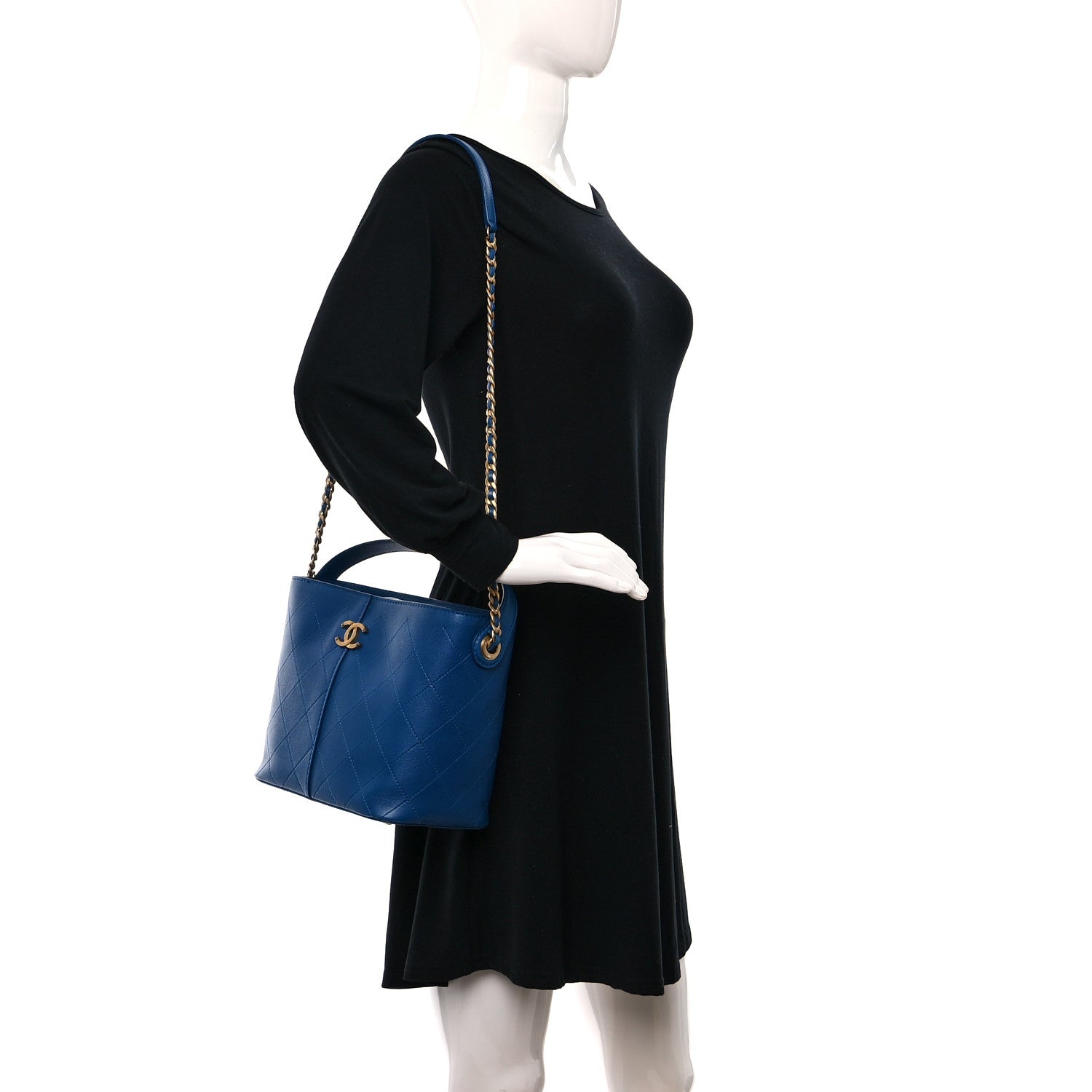 Chanel Caviar Stitched Small Shopping Bag Blue 2 of 9