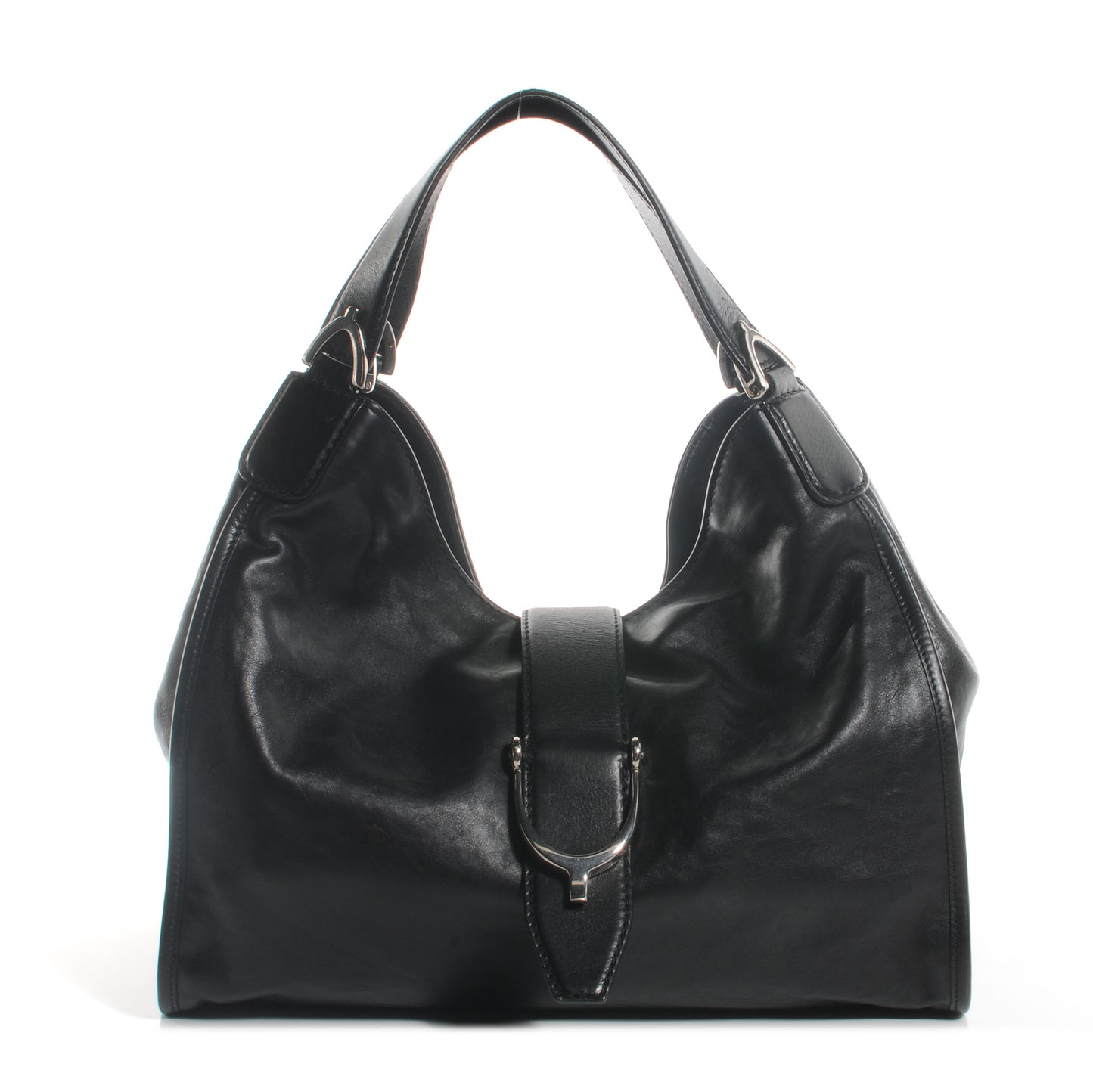 Washed Leather Medium Soft Stirrup Top Handle Bag Black