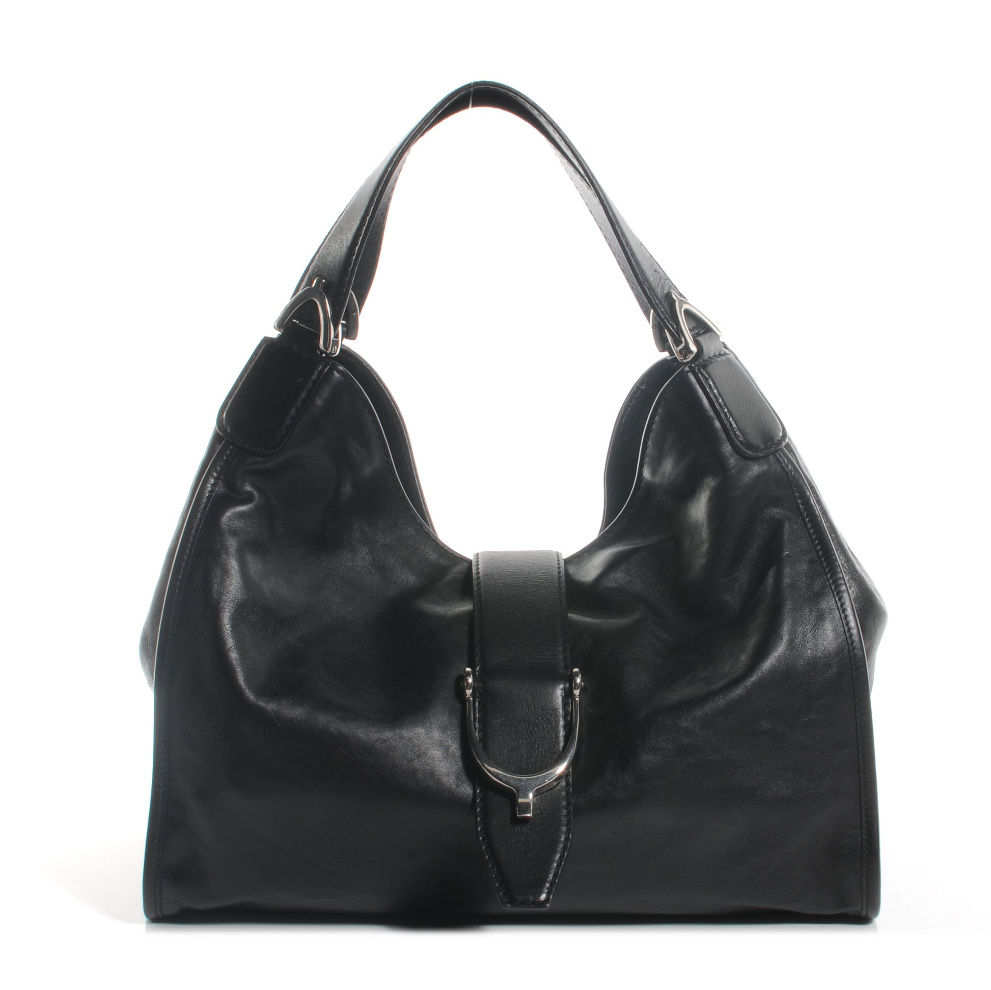 Gucci Washed Leather Medium Soft Stirrup Top Handle Bag Black 1 of 7