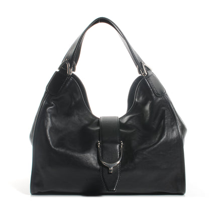 Gucci Washed Leather Medium Soft Stirrup Top Handle Bag Black 1 of 7