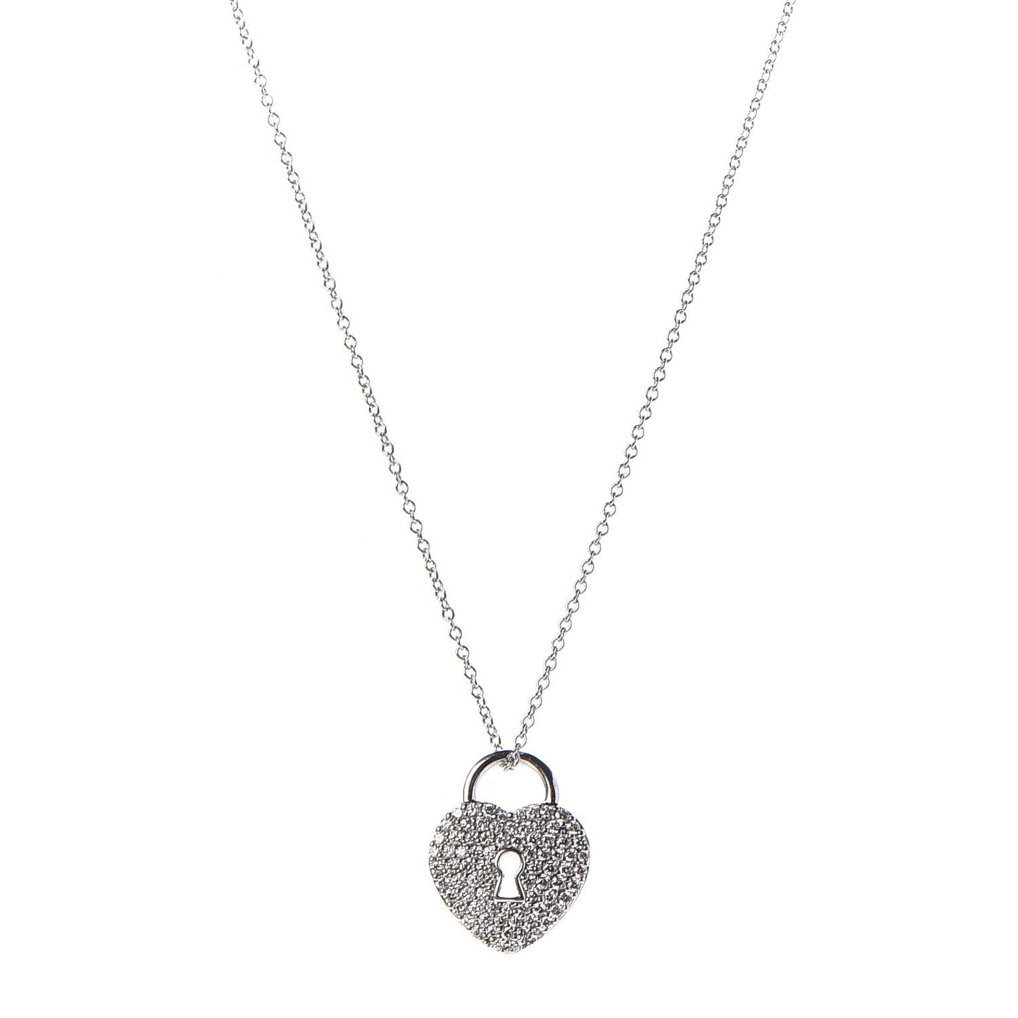 Platinum Diamond Small Heart Lock Pendant Necklace
