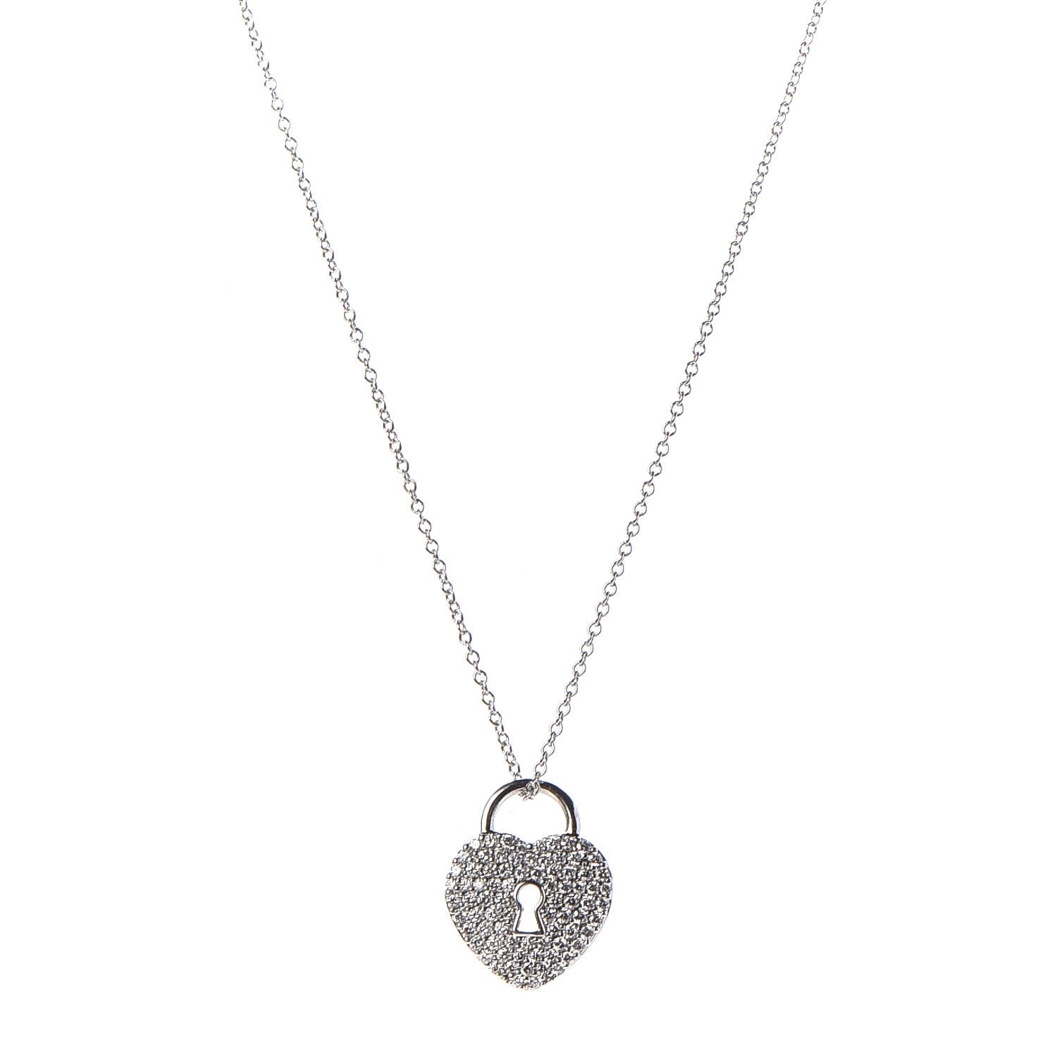 Tiffany Platinum Diamond Small Heart Lock Pendant Necklace 1 of 6