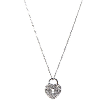 Tiffany Platinum Diamond Small Heart Lock Pendant Necklace 1 of 6