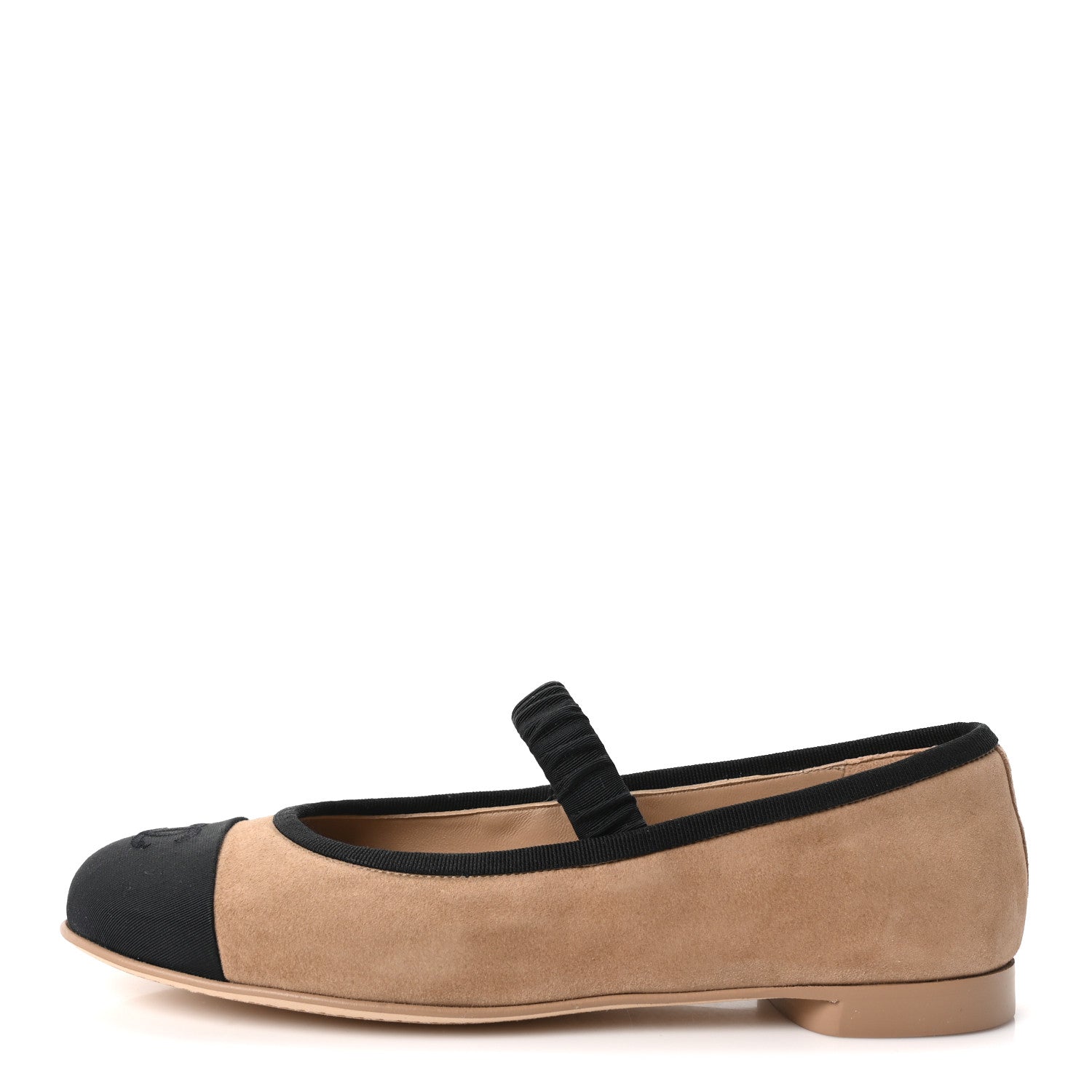 Chanel Suede Kidskin Grosgrain Mary Jane Flats 38 Beige Black 1 of 10