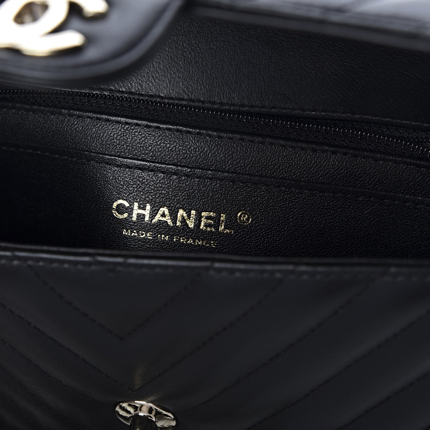Lambskin Chevron Quilted Mini Rectangular Flap Black