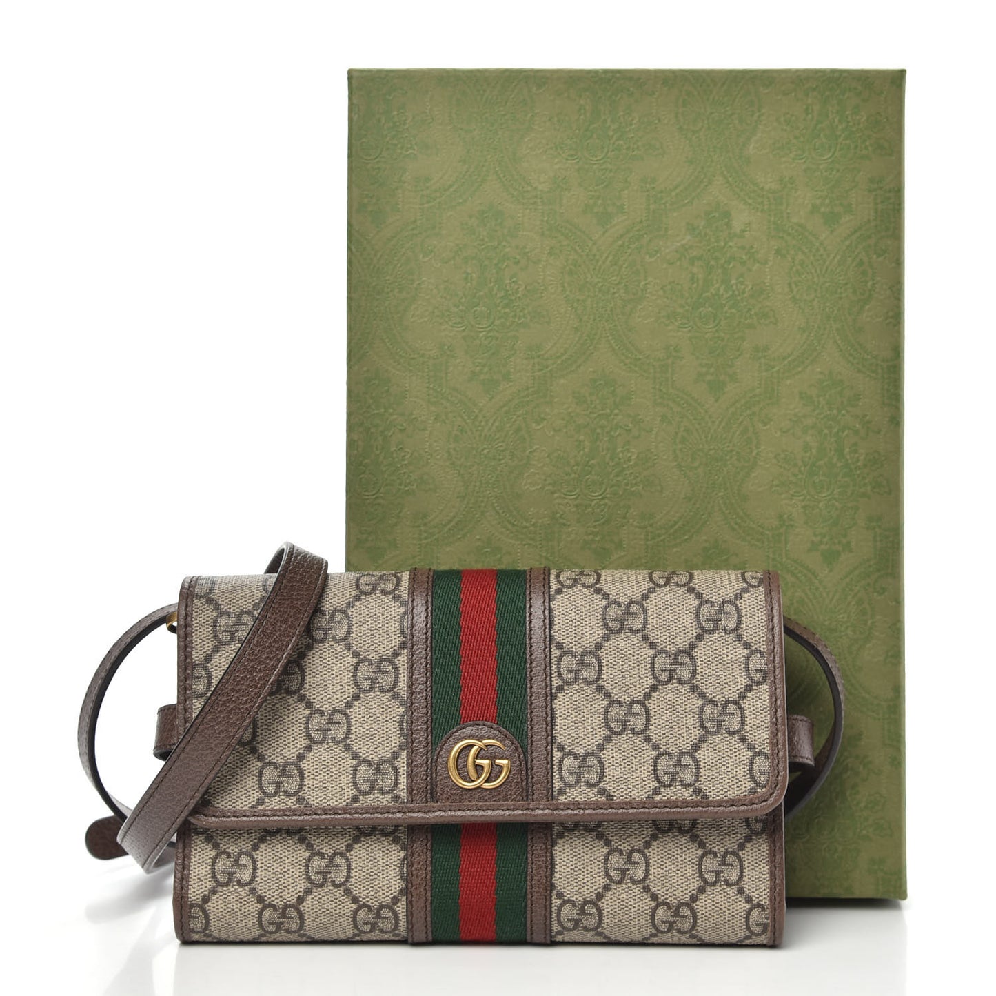 GG Supreme Monogram Web Ophidia Crossbody Wallet Beige New Acero