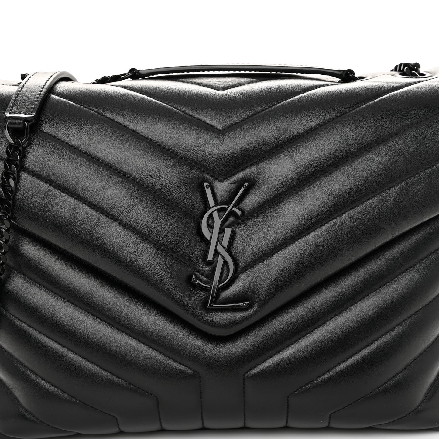 Calfskin Y Quilted Monogram Monochrome Medium Loulou Chain Satchel Black