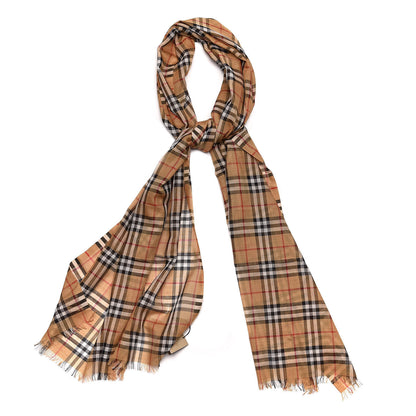 Burberry Wool Silk Gauze Vintage Check Scarf Antique Yellow 1 of 5