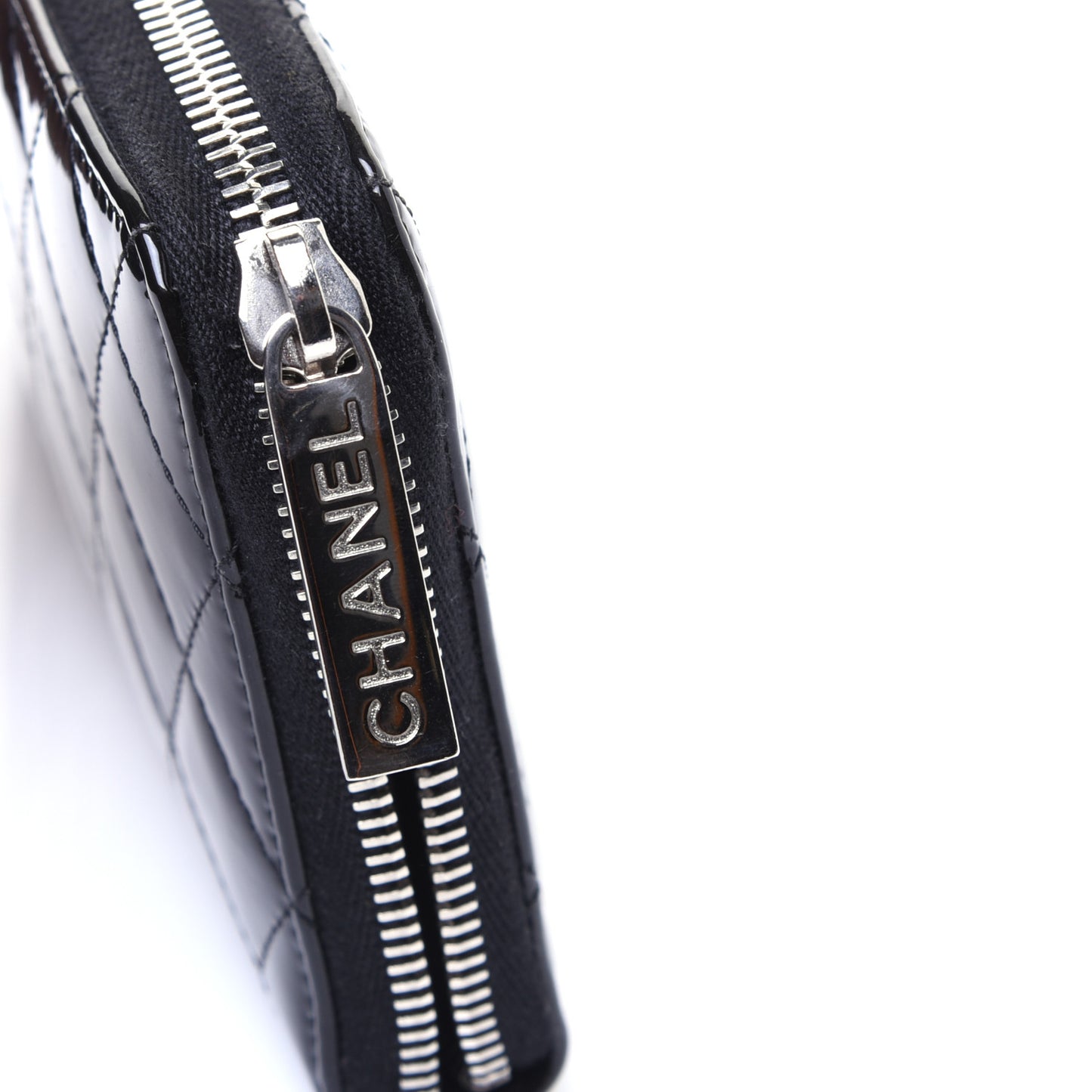 Patent Quilted Brilliant Zip Around Wallet Black