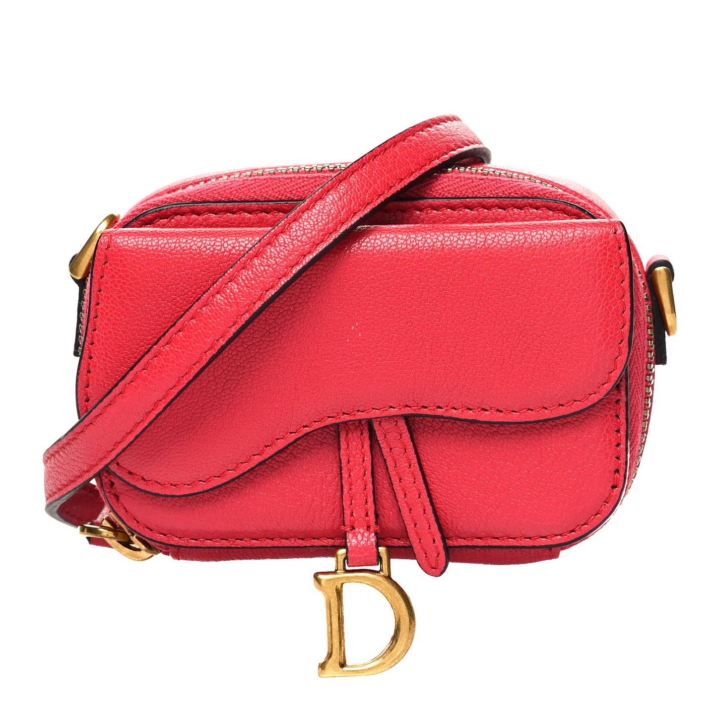 Goatskin Mini Saddle Shoulder Strap Pouch Red