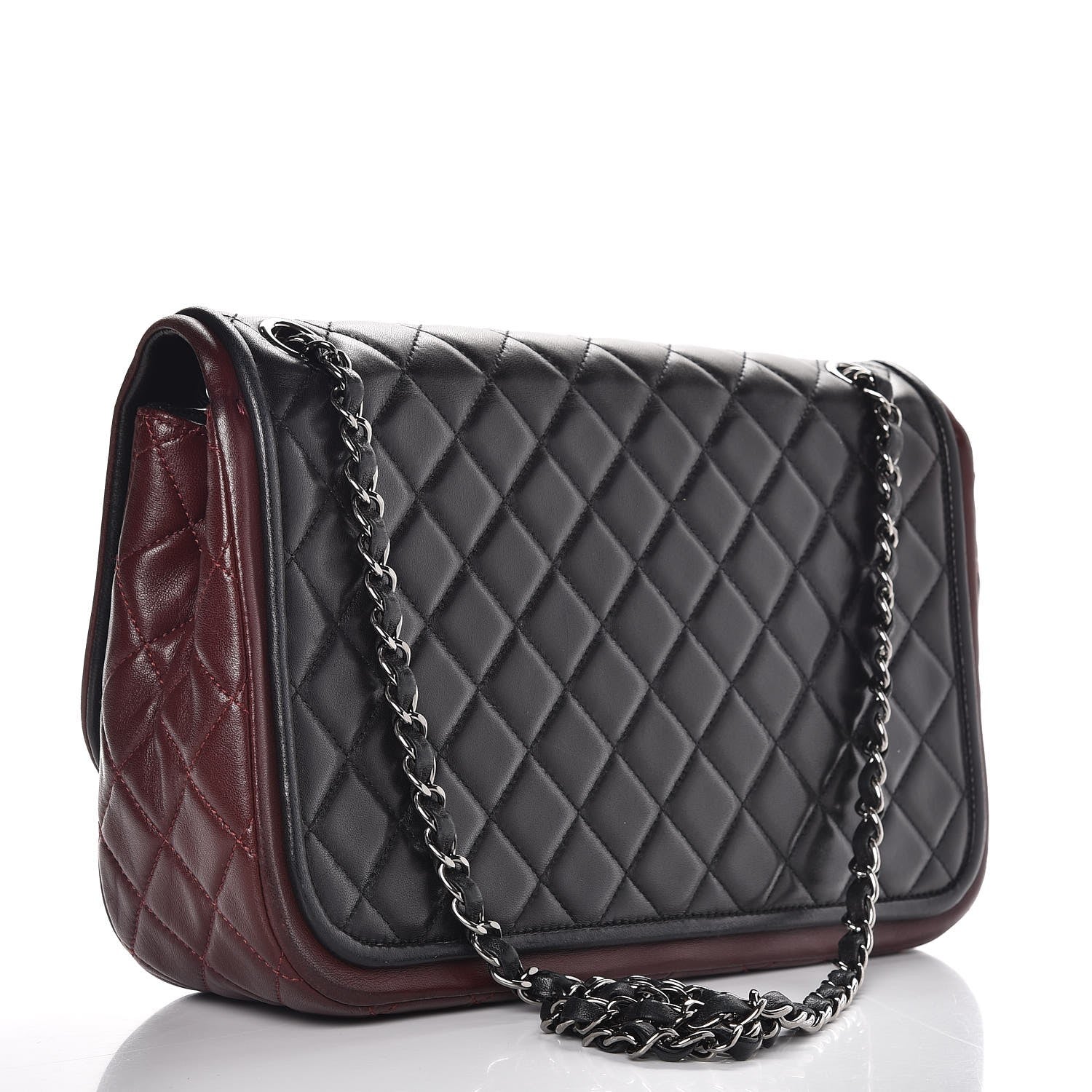 Chanel Lambskin Quilted Large Twist Two Tone Flap Bag Black Burgundy 4 of 8