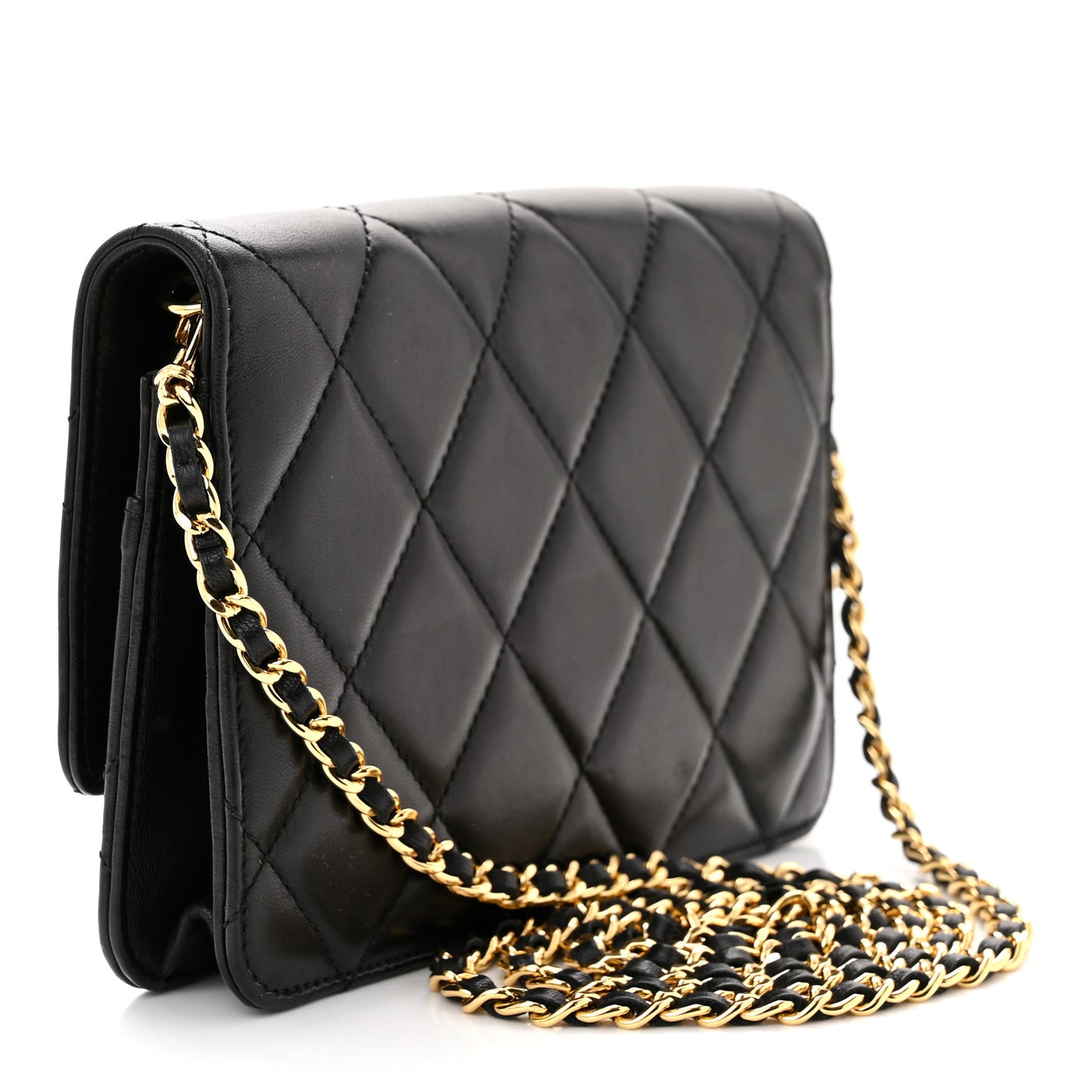 Lambskin Quilted Golden Class Wallet on Chain WOC Black