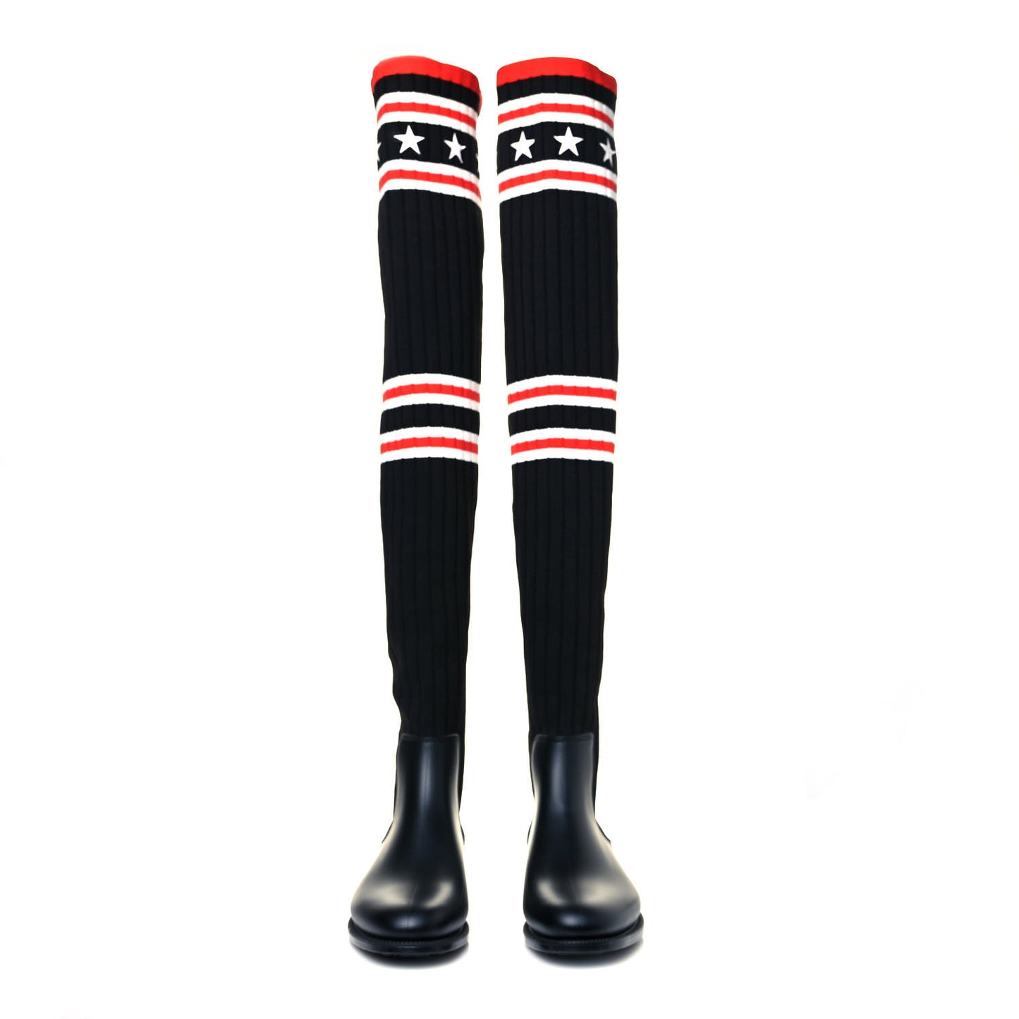 Knit Rubber Storm Over The Knee Boots 37 Black