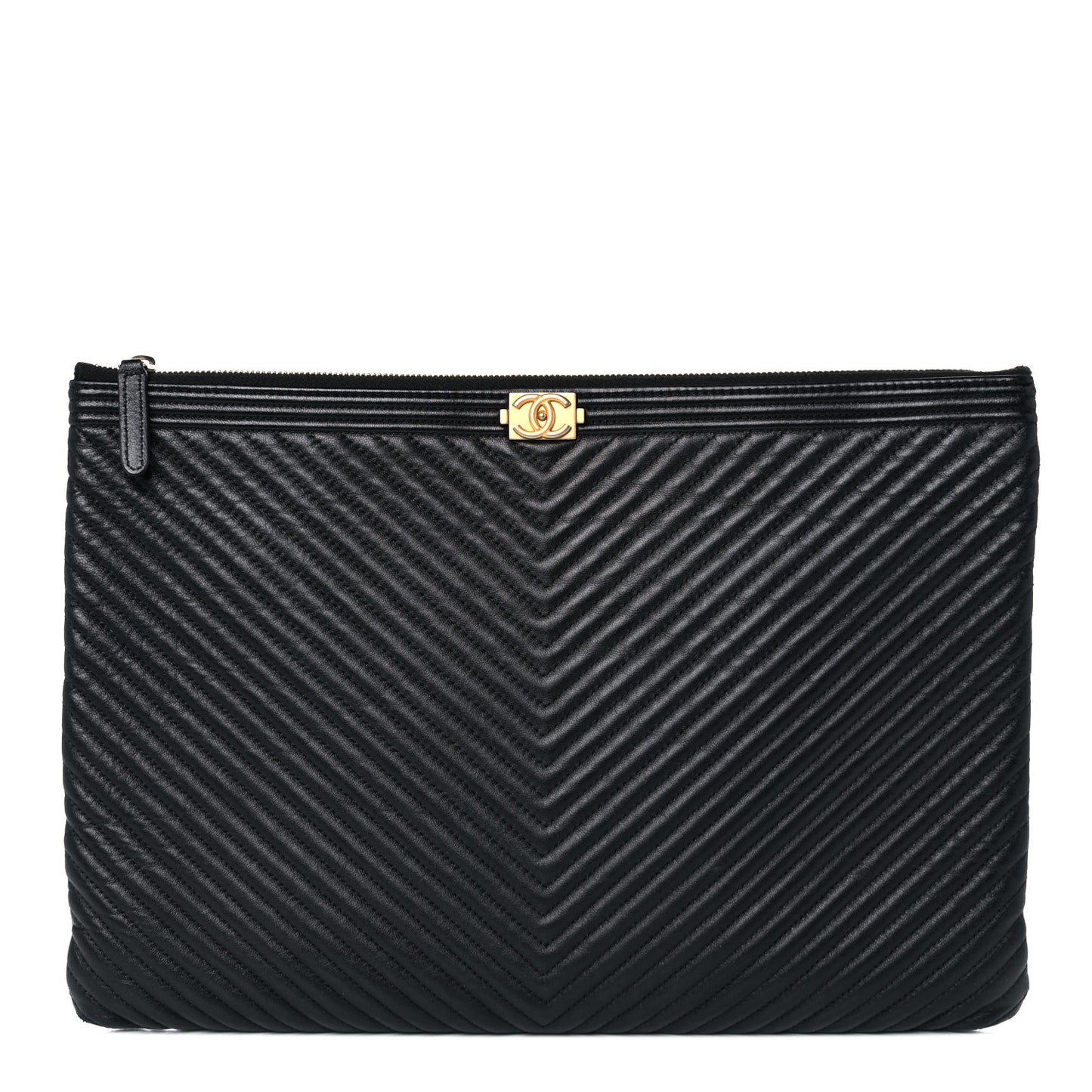 Calfskin Chevron Medium Boy Cosmetic Case Black