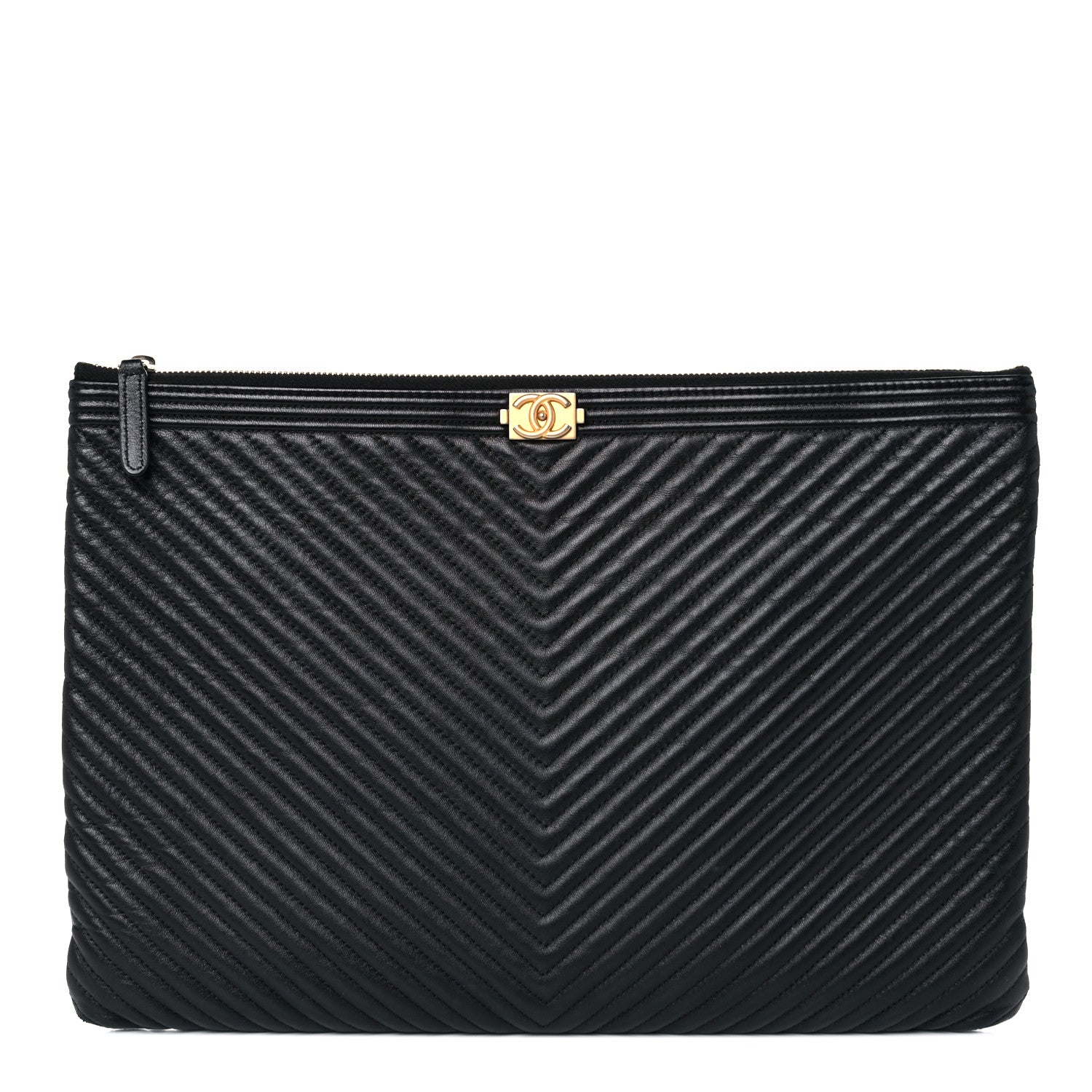 Chanel Calfskin Chevron Medium Boy Cosmetic Case Black 1 of 11