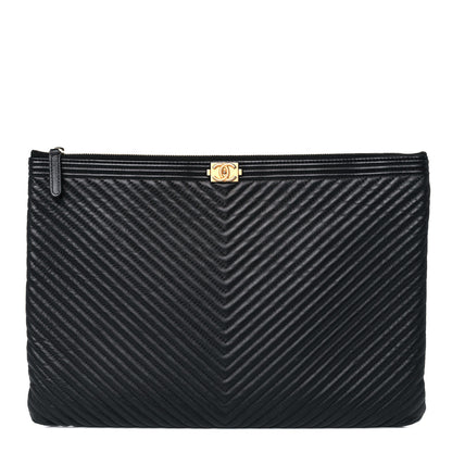 Chanel Calfskin Chevron Medium Boy Cosmetic Case Black 1 of 11