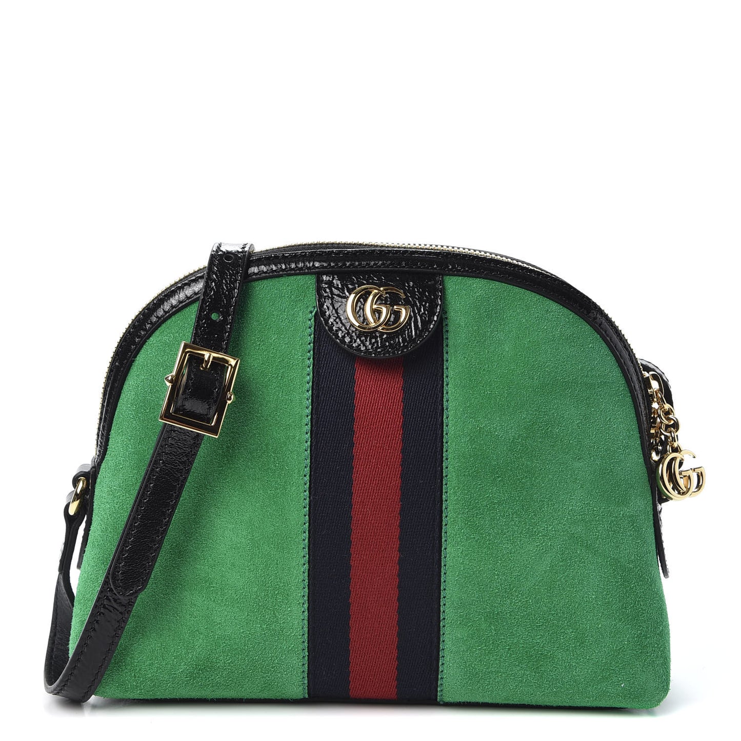 Suede Patent GG Web Small Ophidia Dome Shoulder Bag New Shamarock Black