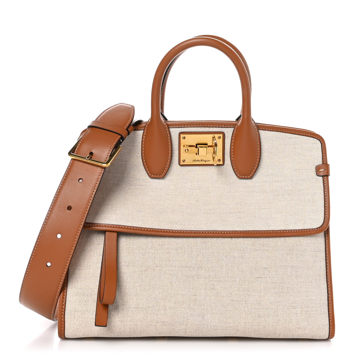 Canvas Calfskin Medium The Studio Bag Beige Brown