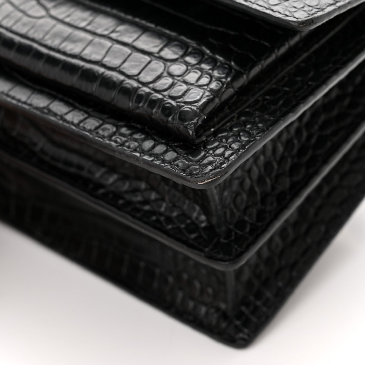 Calfskin Crocodile Embossed Medium Monochrome Monogram Sunset Black