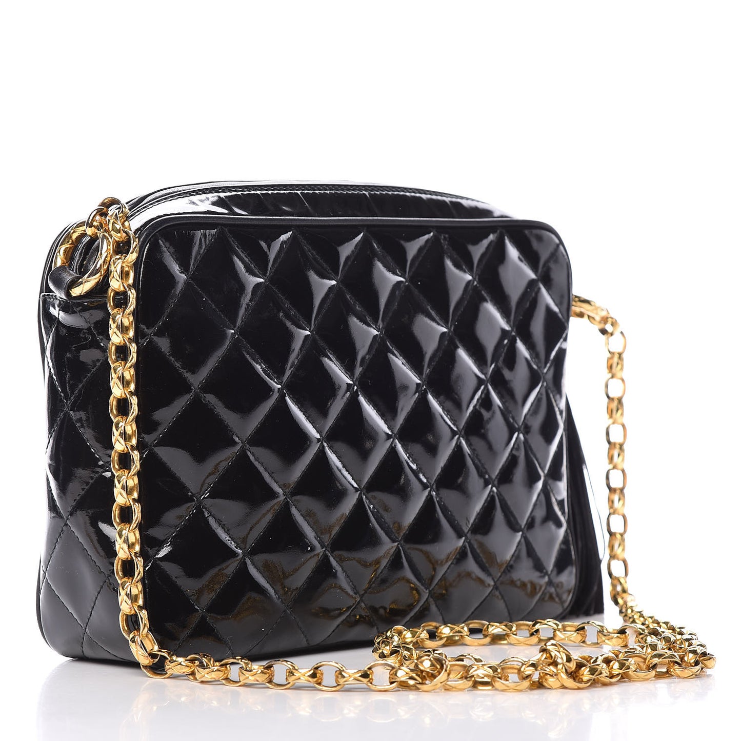 Patent Quilted Tassel Camera Case Black