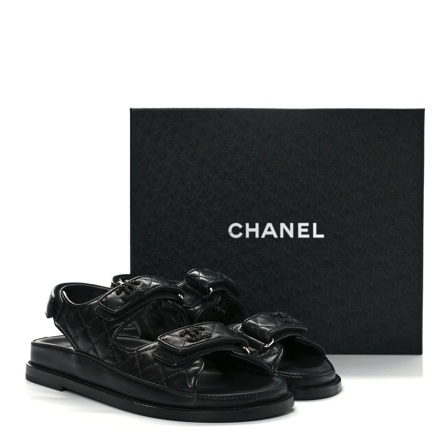 Chanel Lambskin Velcro Dad Sandals 37.5 So Black 9 of 9