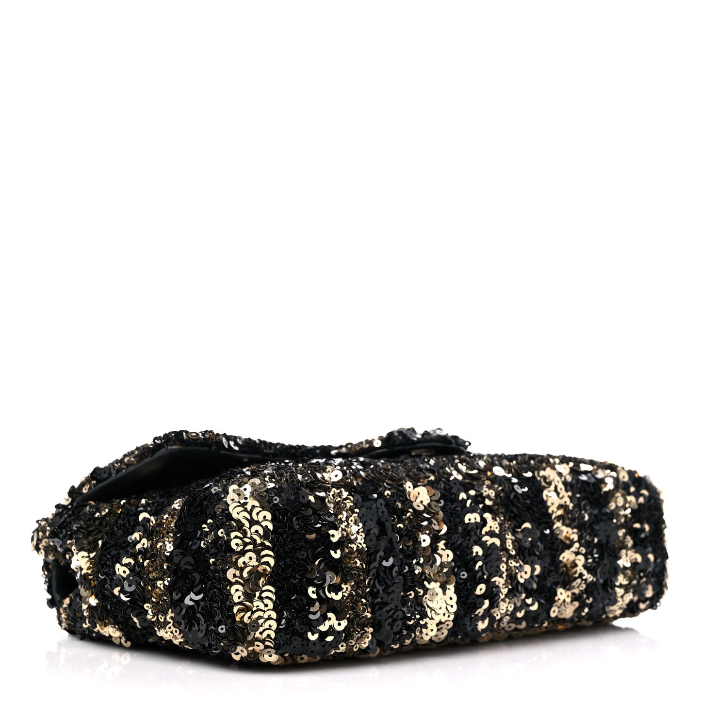 Sequin Striped Medium Flap Black Gold