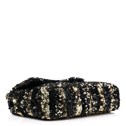 Chanel Sequin Striped Medium Flap Black Gold 4 of 10