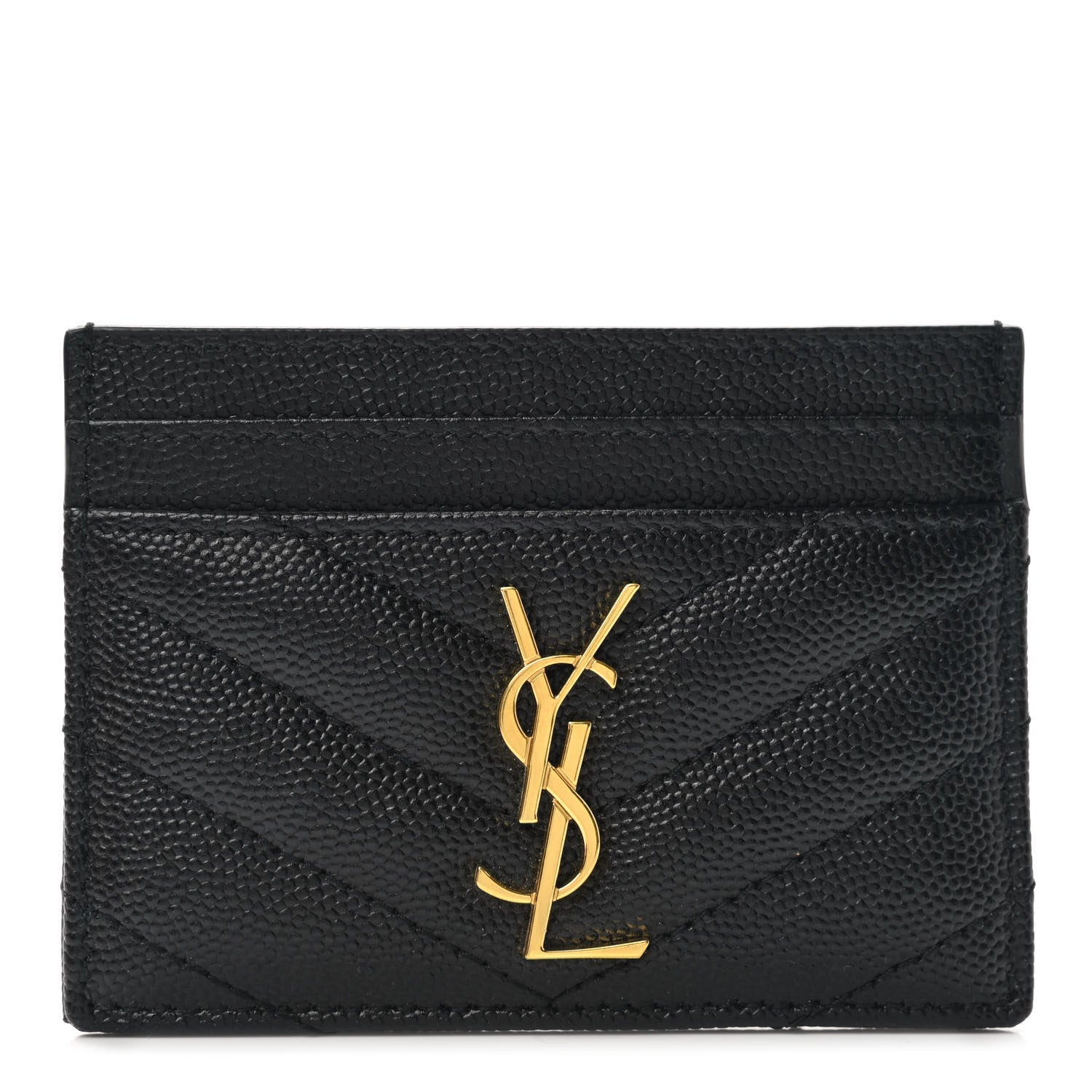 Saint Laurent Grain De Poudre Matelasse Chevron Monogram Credit Card Case Black 1 of 8