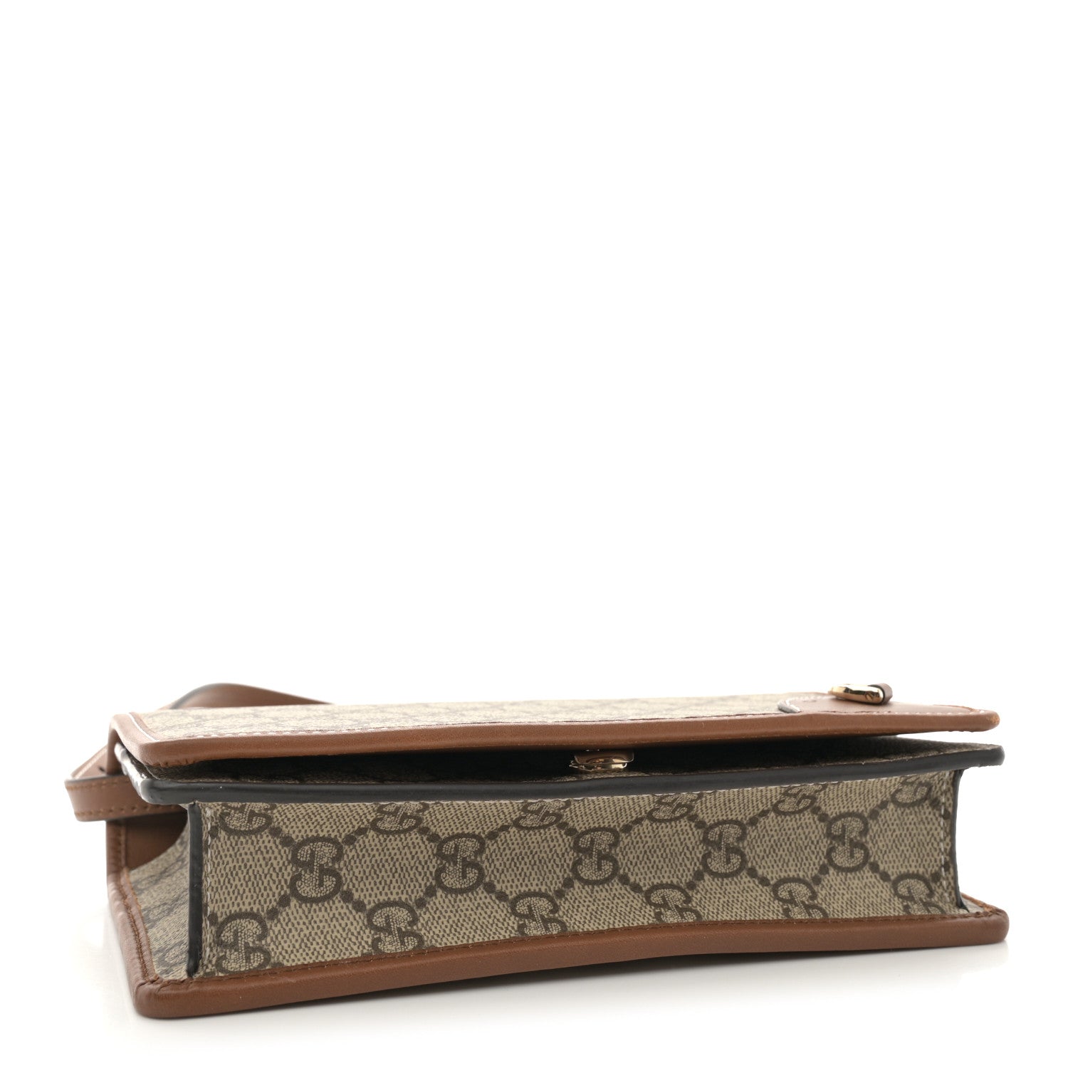 Gucci GG Supreme Monogram Textured Calfskin Emblem Super Mini Shoulder Bag Beige Dark Brown 4 of 13