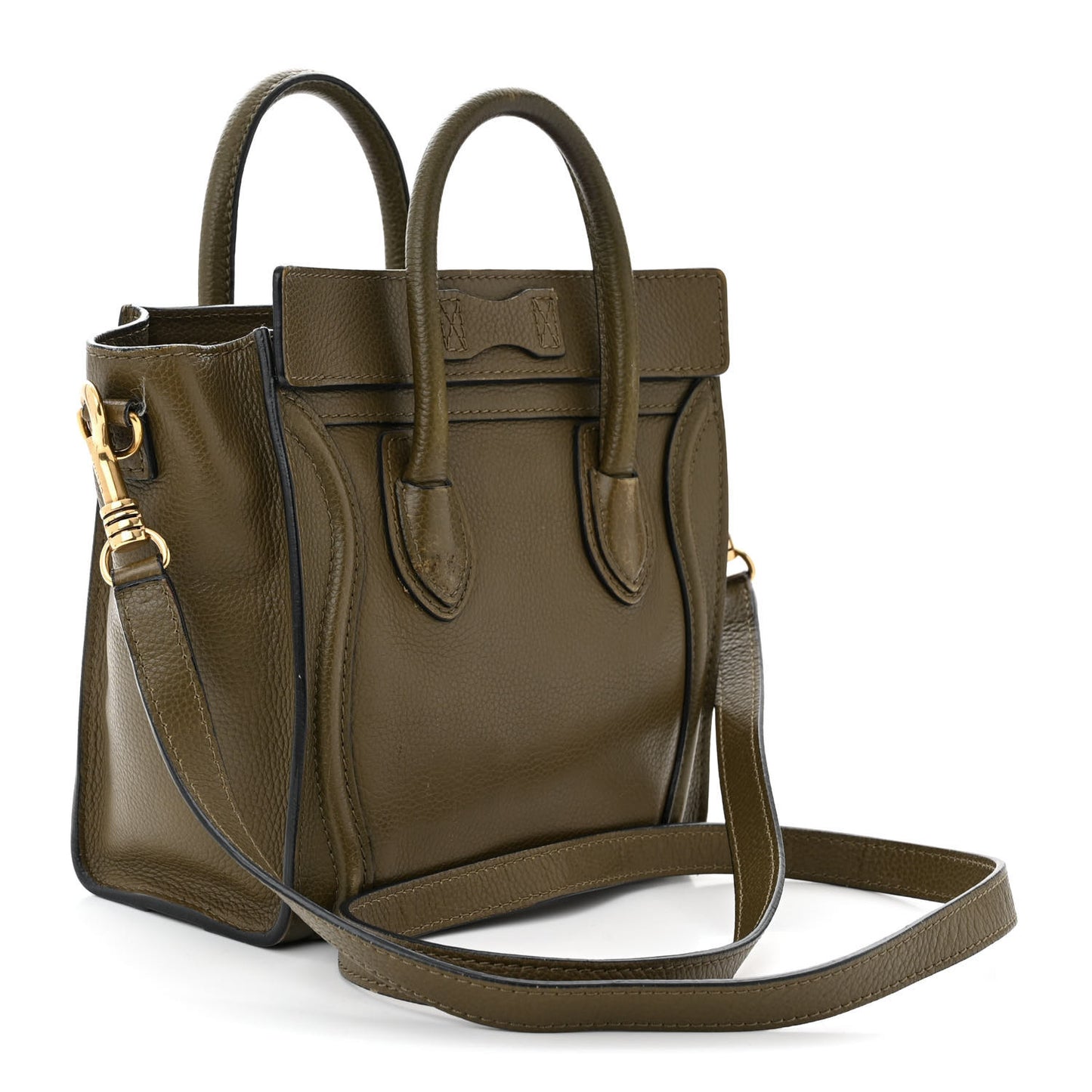 Drummed Calfskin Nano Luggage Dark Olive