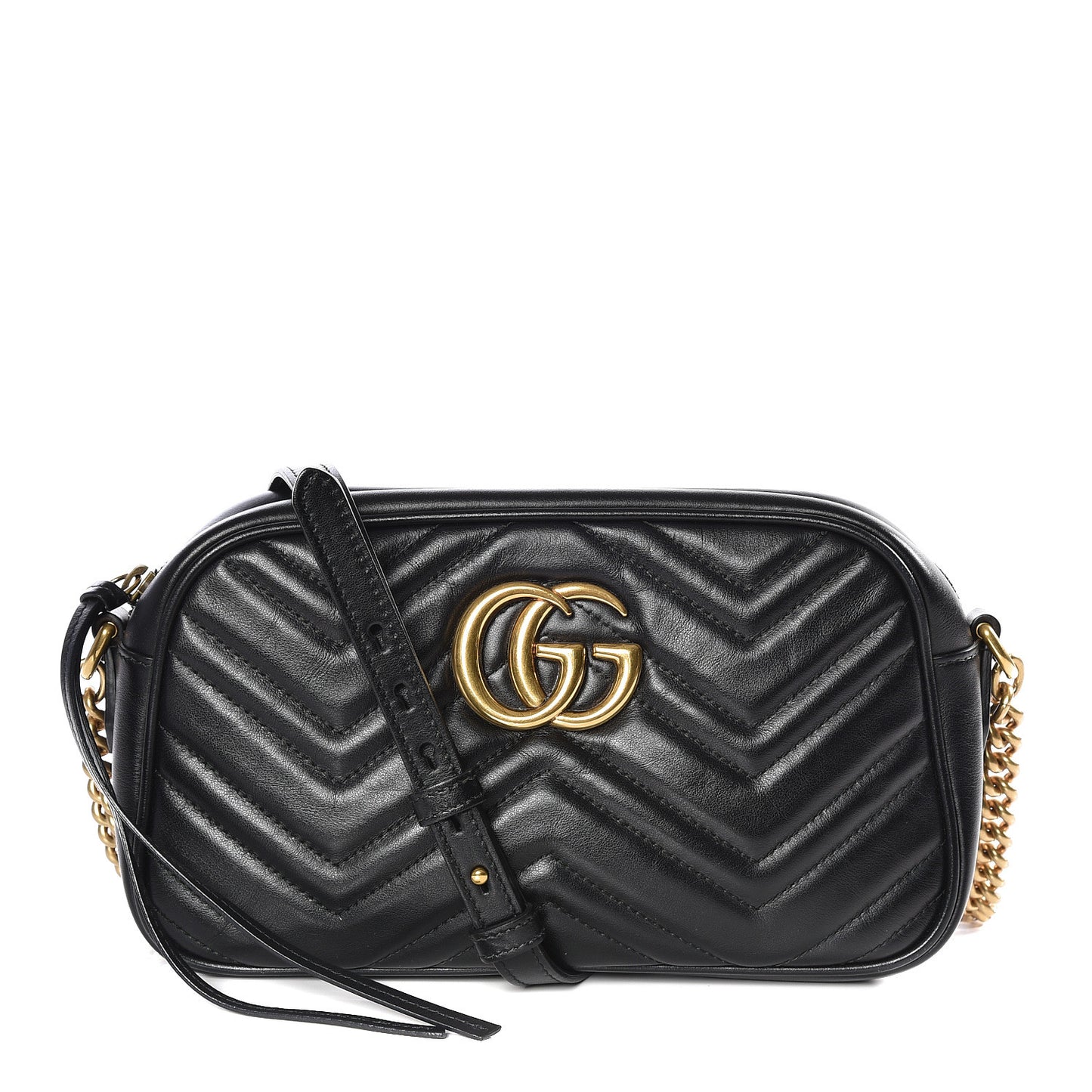 Calfskin Matelasse Small GG Marmont Chain Shoulder Bag Black