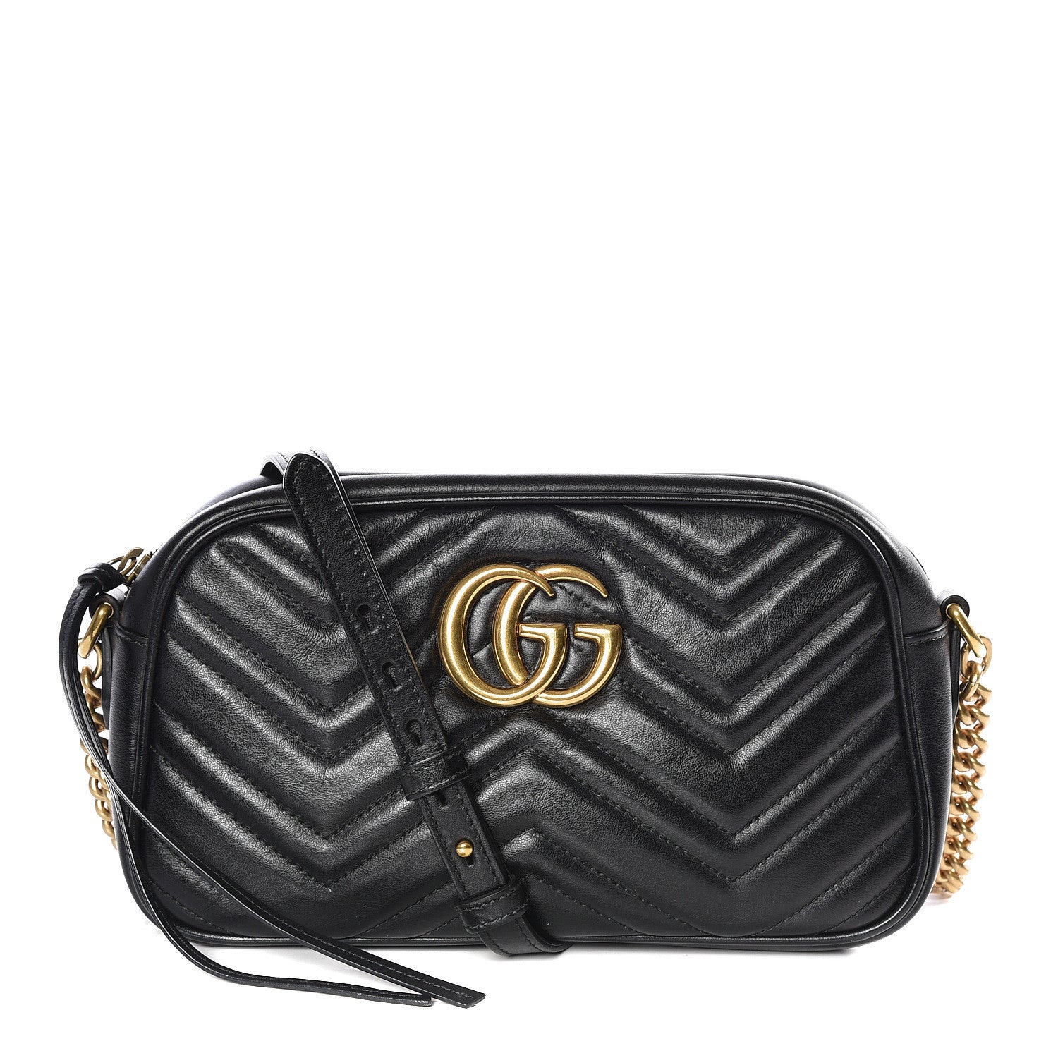 Gucci Calfskin Matelasse Small GG Marmont Chain Shoulder Bag Black 1 of 9