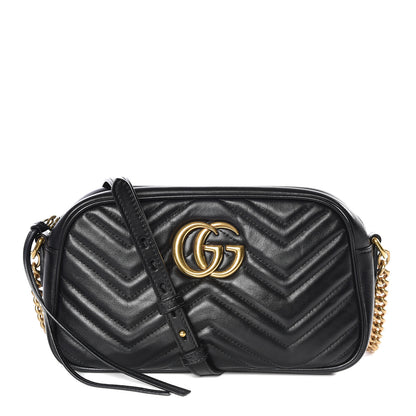 Gucci Calfskin Matelasse Small GG Marmont Chain Shoulder Bag Black 1 of 9