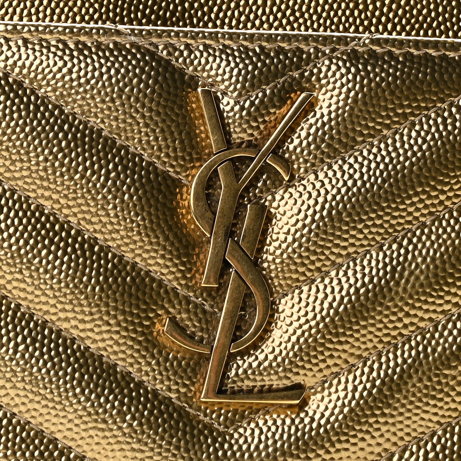Saint Laurent Iridescent Grain De Poudre Matelasse Chevron Monogram Bill Pouch Gold 8 of 9