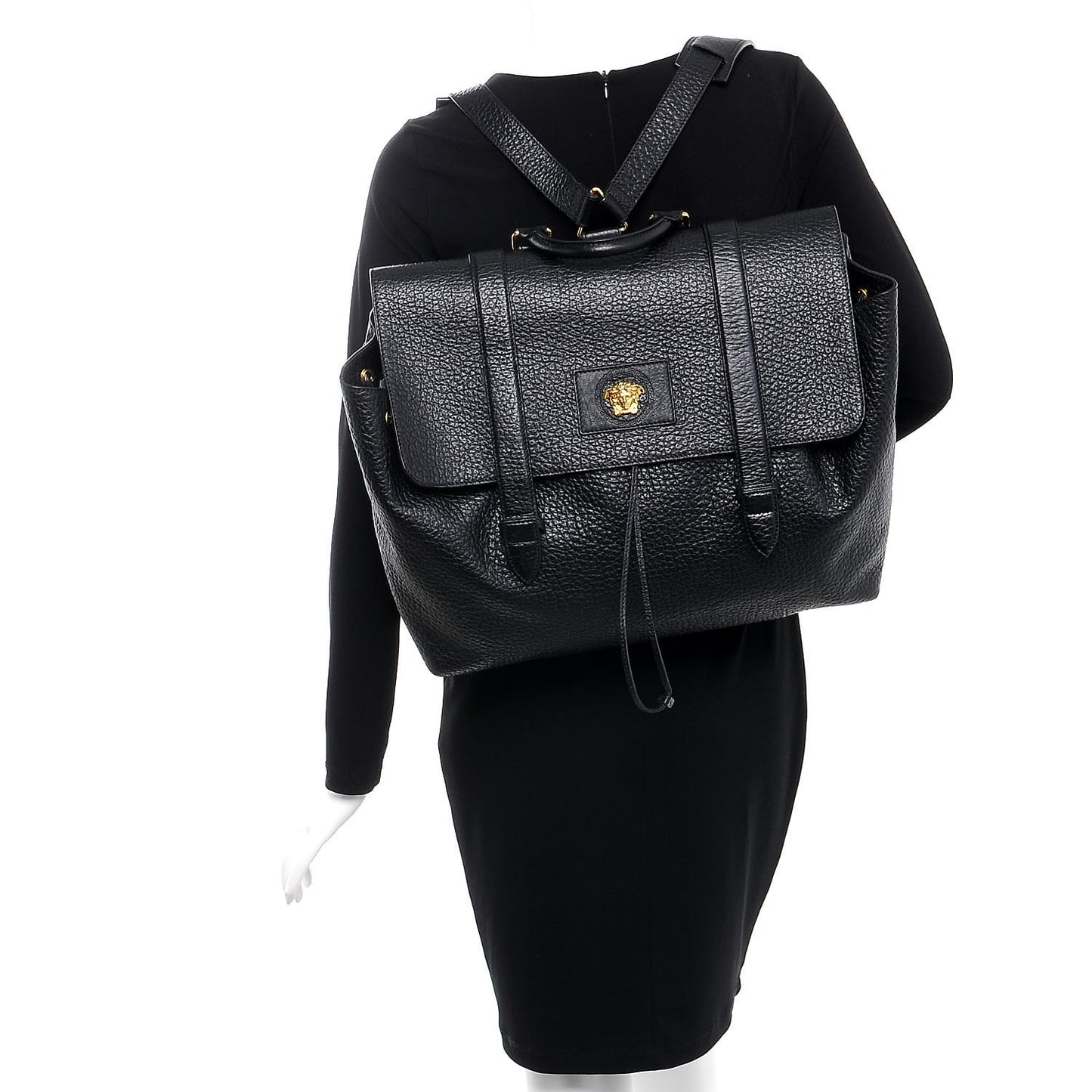 Grained Calfskin Palazzo Medusa Convertible Backpack Black