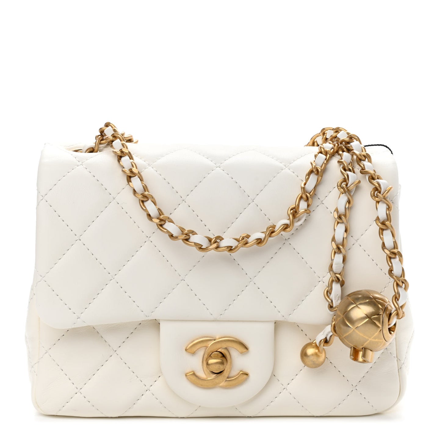 Lambskin Quilted Mini Pearl Crush Flap White