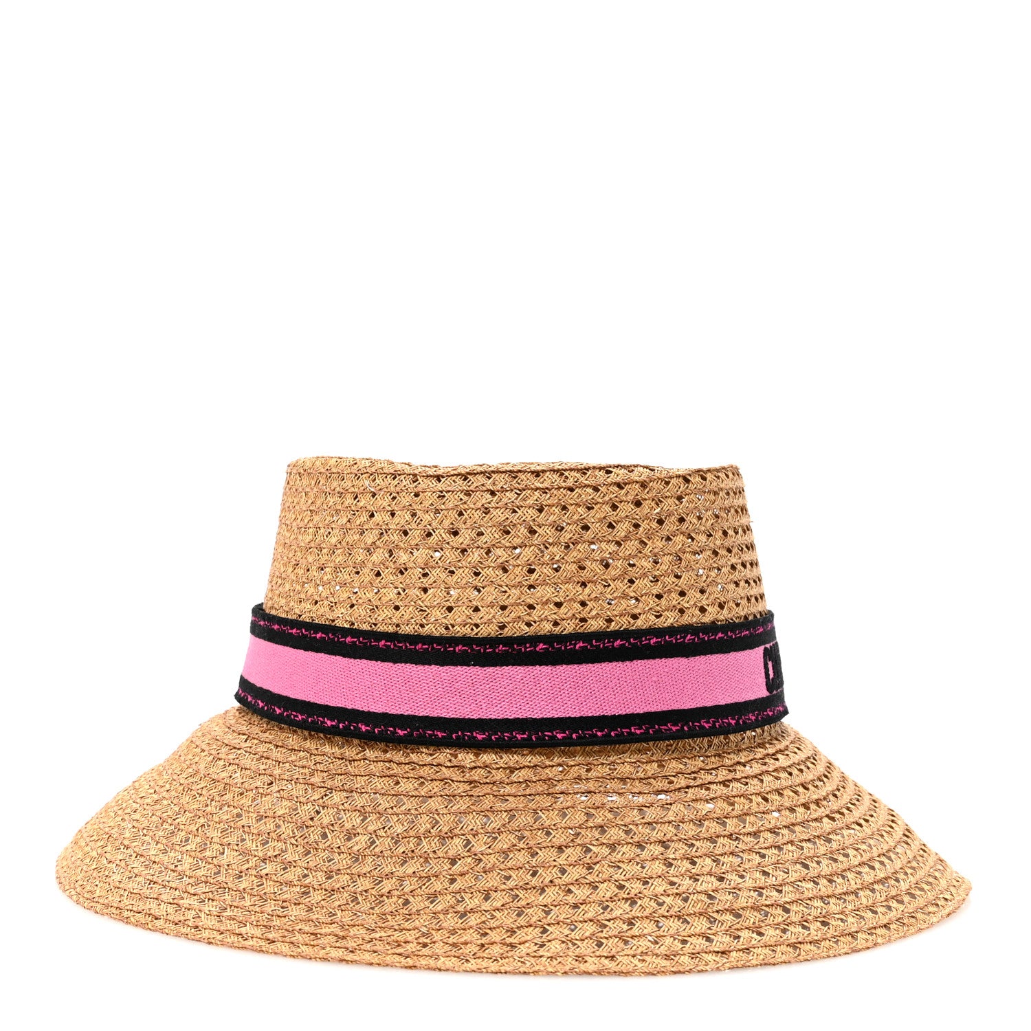 Christian Dior Straw Embroidered D-Bobby Large Brim Hat 58 Fuchsia 5 of 8